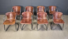 Vintage leather and chrome dining chairs by Willy Rizzo, 1970s - set of 8
