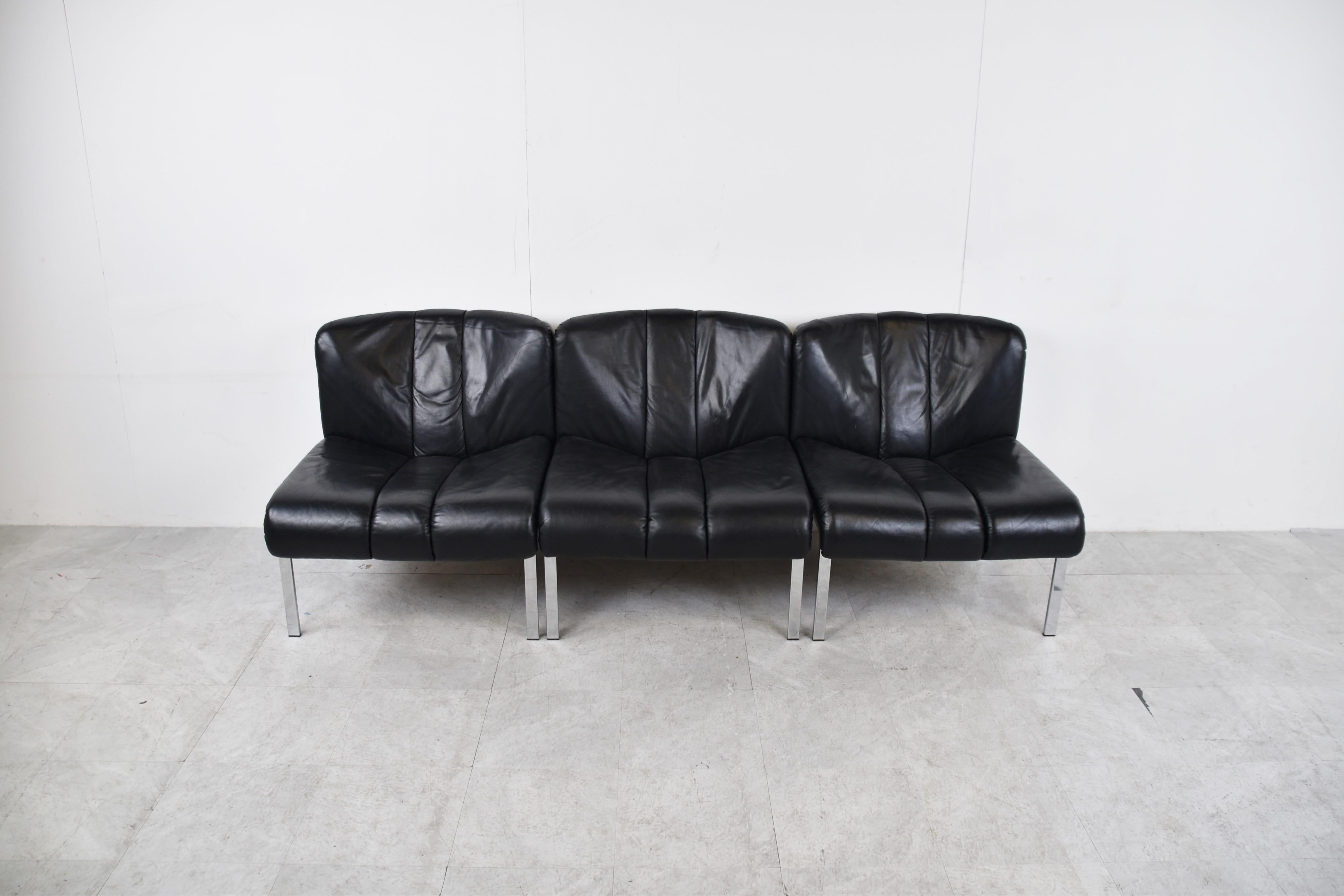 German Vintage Leather and Chrome Eurochair Lounge Chairs by Girsberger, 1970s