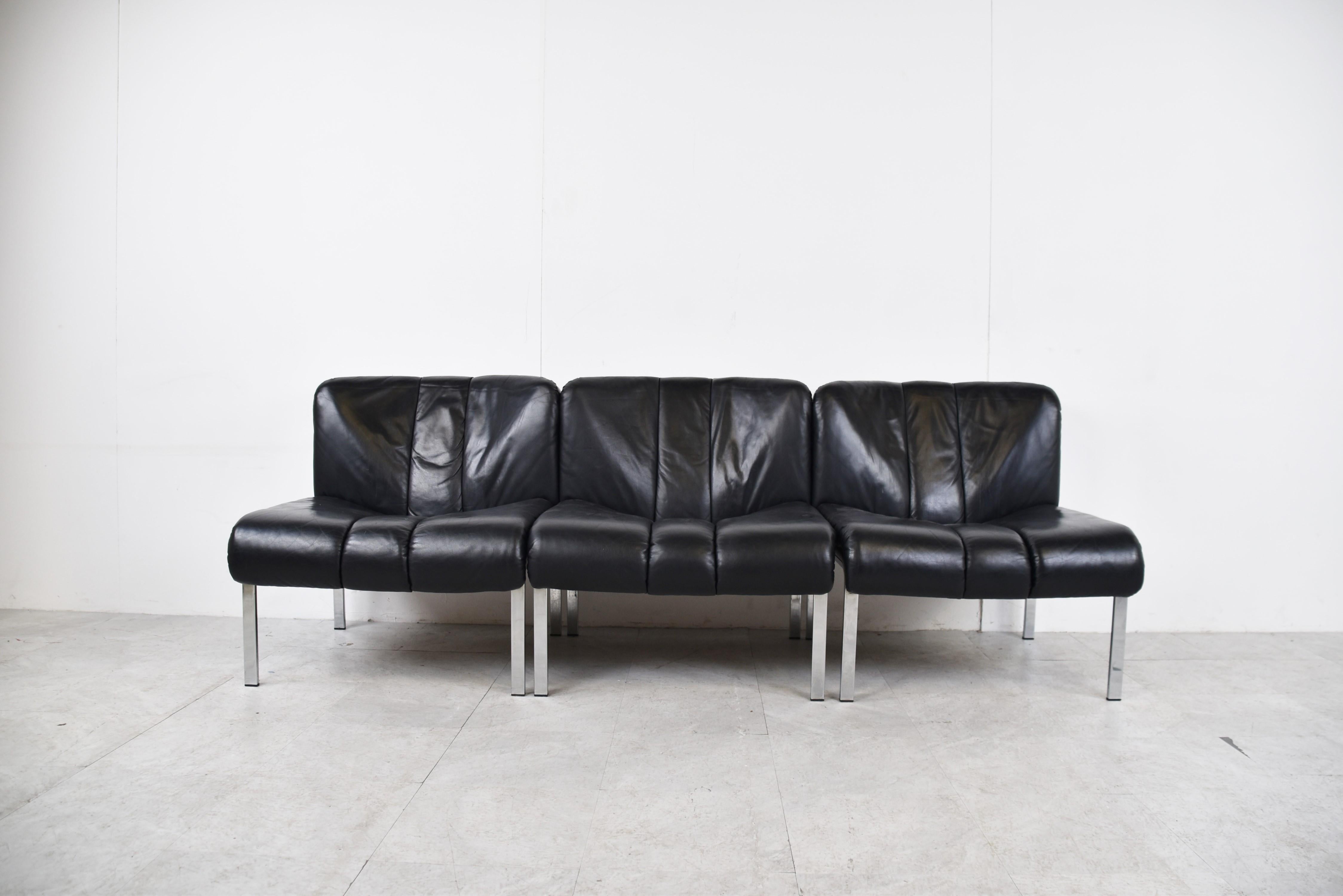 Vintage Leather and Chrome Eurochair Lounge Chairs by Girsberger, 1970s In Good Condition In Leuven, Vlaams Gewest