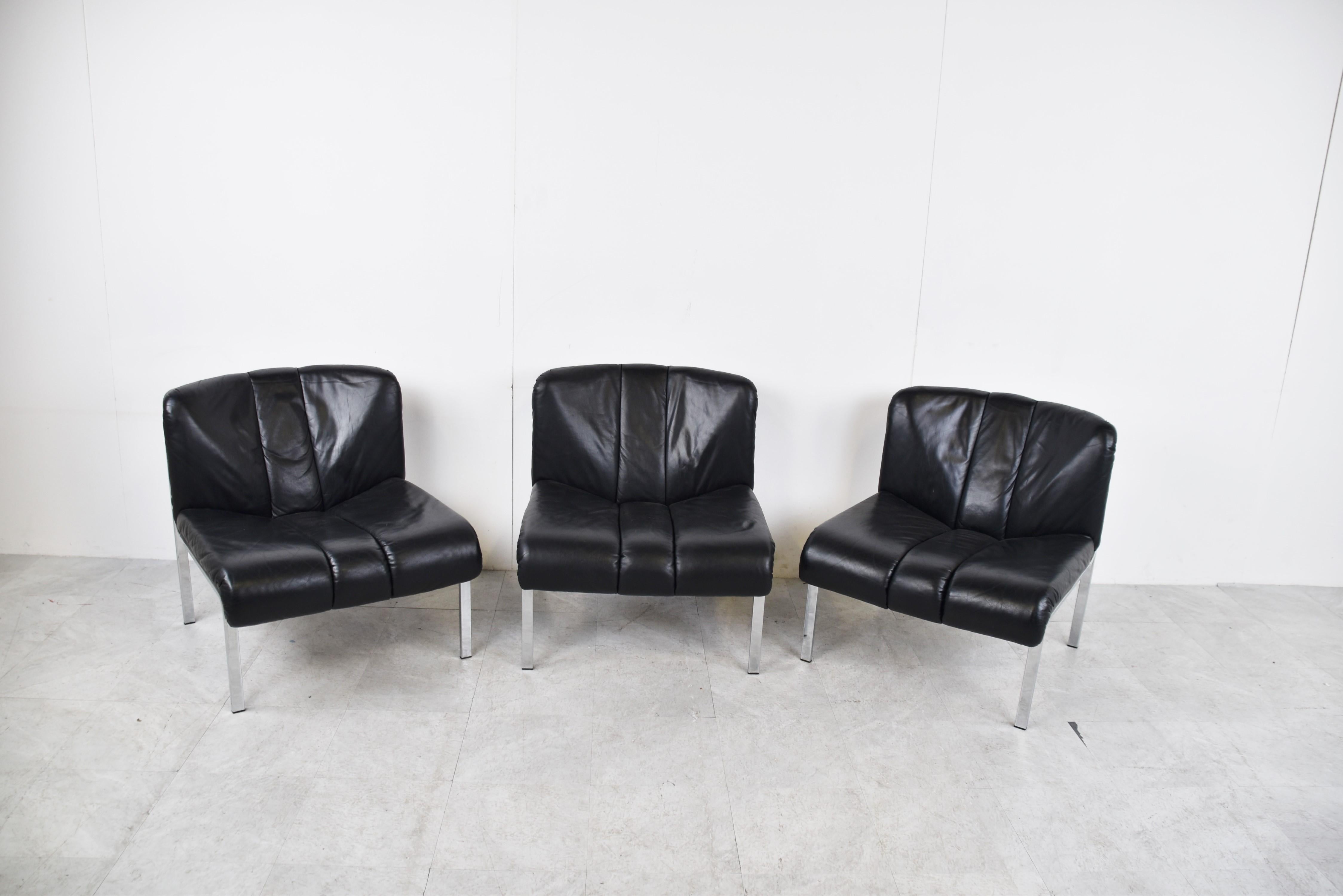 Late 20th Century Vintage Leather and Chrome Eurochair Lounge Chairs by Girsberger, 1970s