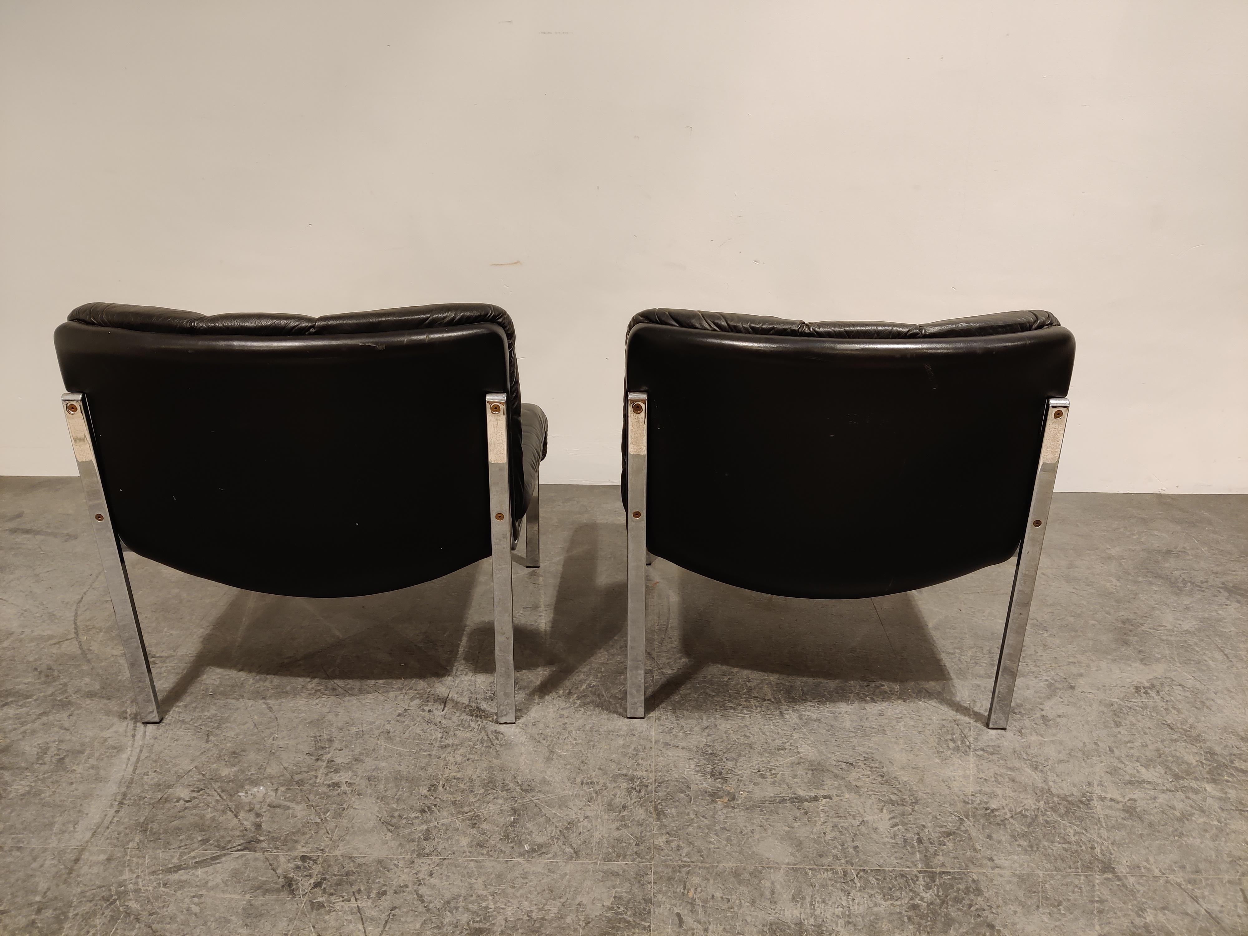 Late 20th Century Vintage Leather and Chrome Eurochair Lounge Chairs by Girsberger, 1970s