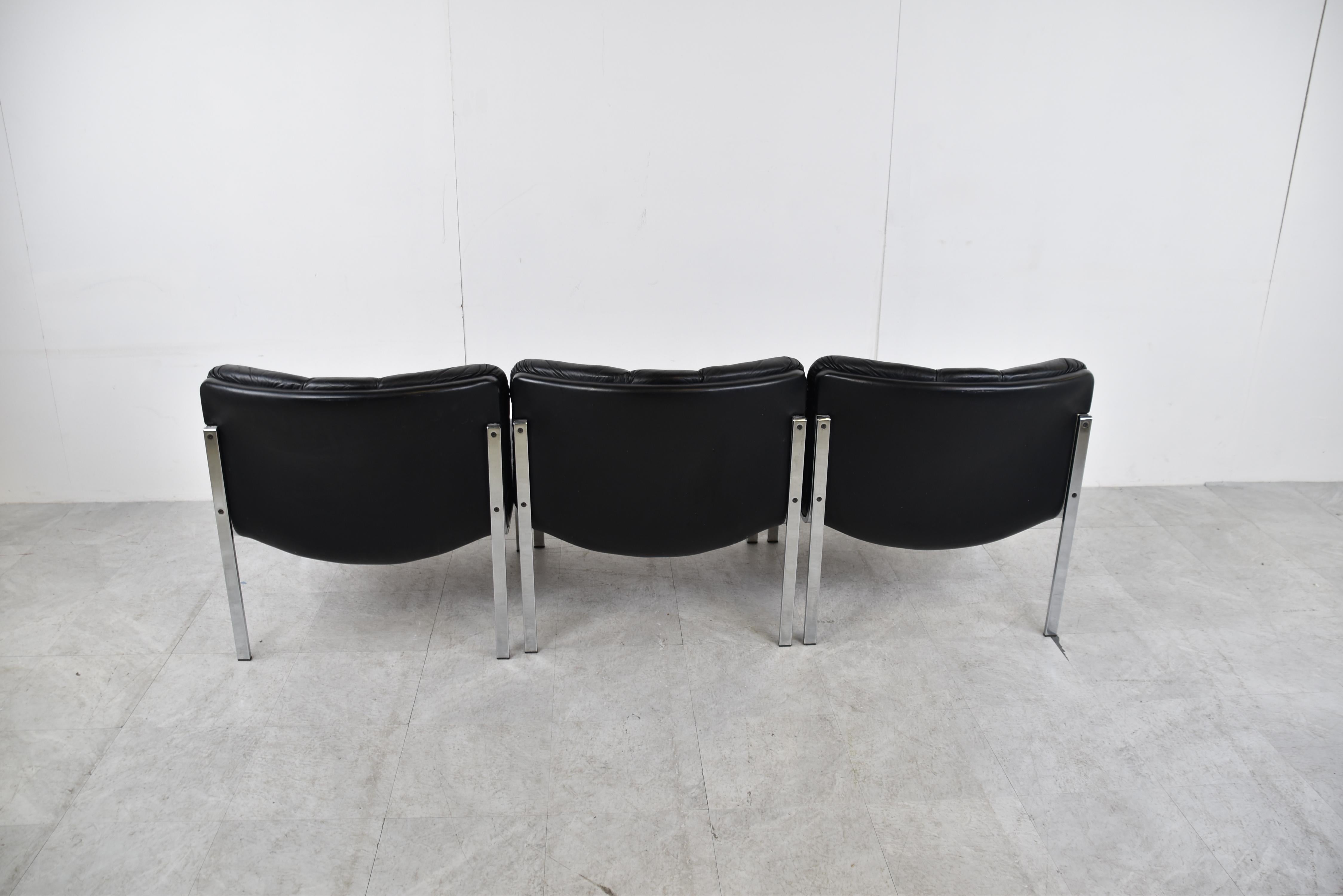 Vintage Leather and Chrome Eurochair Lounge Chairs by Girsberger, 1970s 2