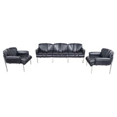 Vintage Leather and Chrome Eurochairs Set by Girsberger, 1970s