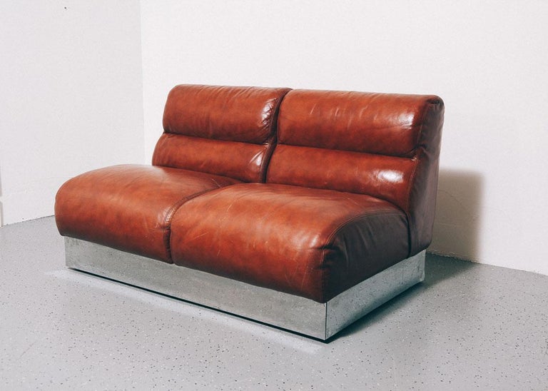 Vintage Leather and Chrome Loveseat at 1stDibs