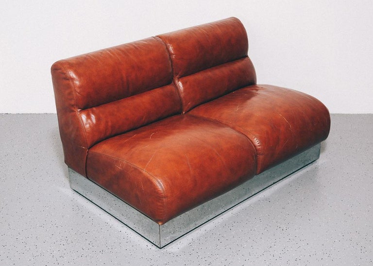 Vintage Leather and Chrome Loveseat at 1stDibs