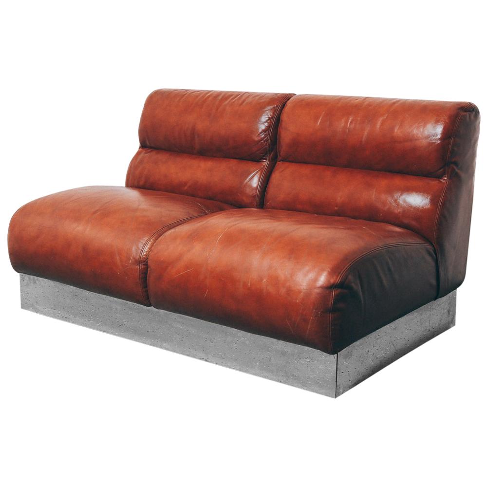 Vintage Leather and Chrome Loveseat at 1stDibs