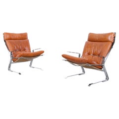 Vintage Leather and Chrome "Pirate" Lounge Chairs by Elsa and Nordahl Solheim
