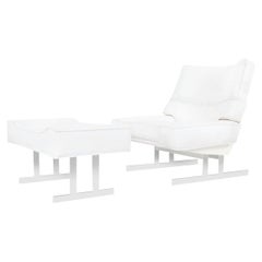 Vintage Leather and Chrome Reclining Lounge Chair and Ottoman