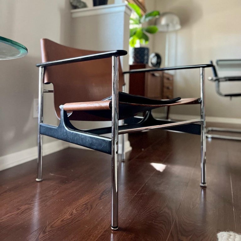 Vintage Leather and Chrome Sling Lounge Chair by Charles Pollock for Knoll For Sale 8