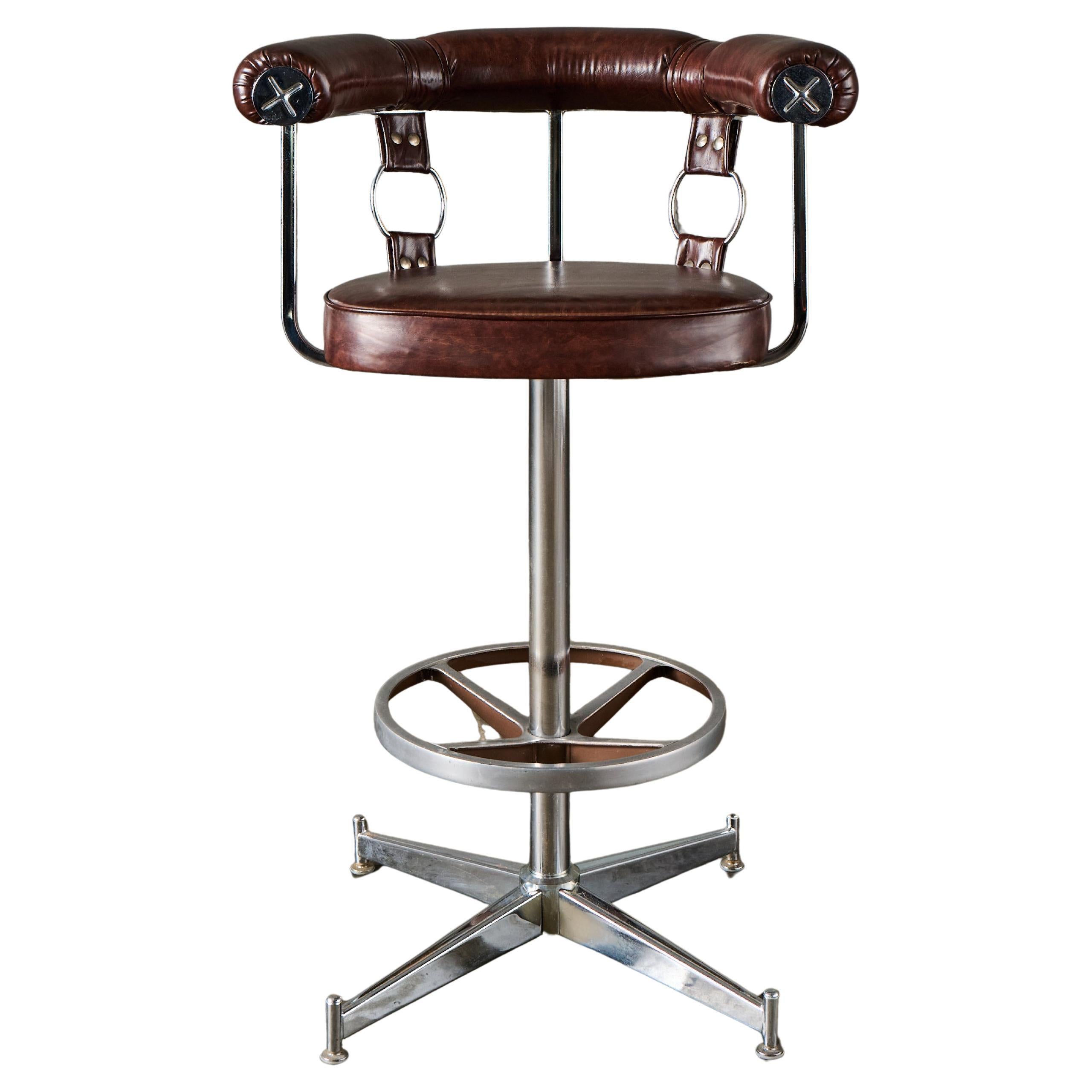 Vintage Leather and Chrome Swivel Barstools (set of 4)