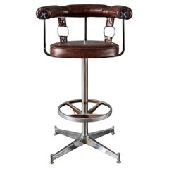 Sgabelli girevoli in pelle vintage e cromo (set di 4)