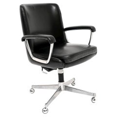 Sedia girevole da scrivania in pelle e cromo vintage