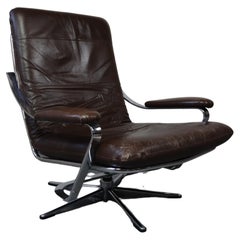 Vintage Leather and Chrome Swivel Lounge Chair