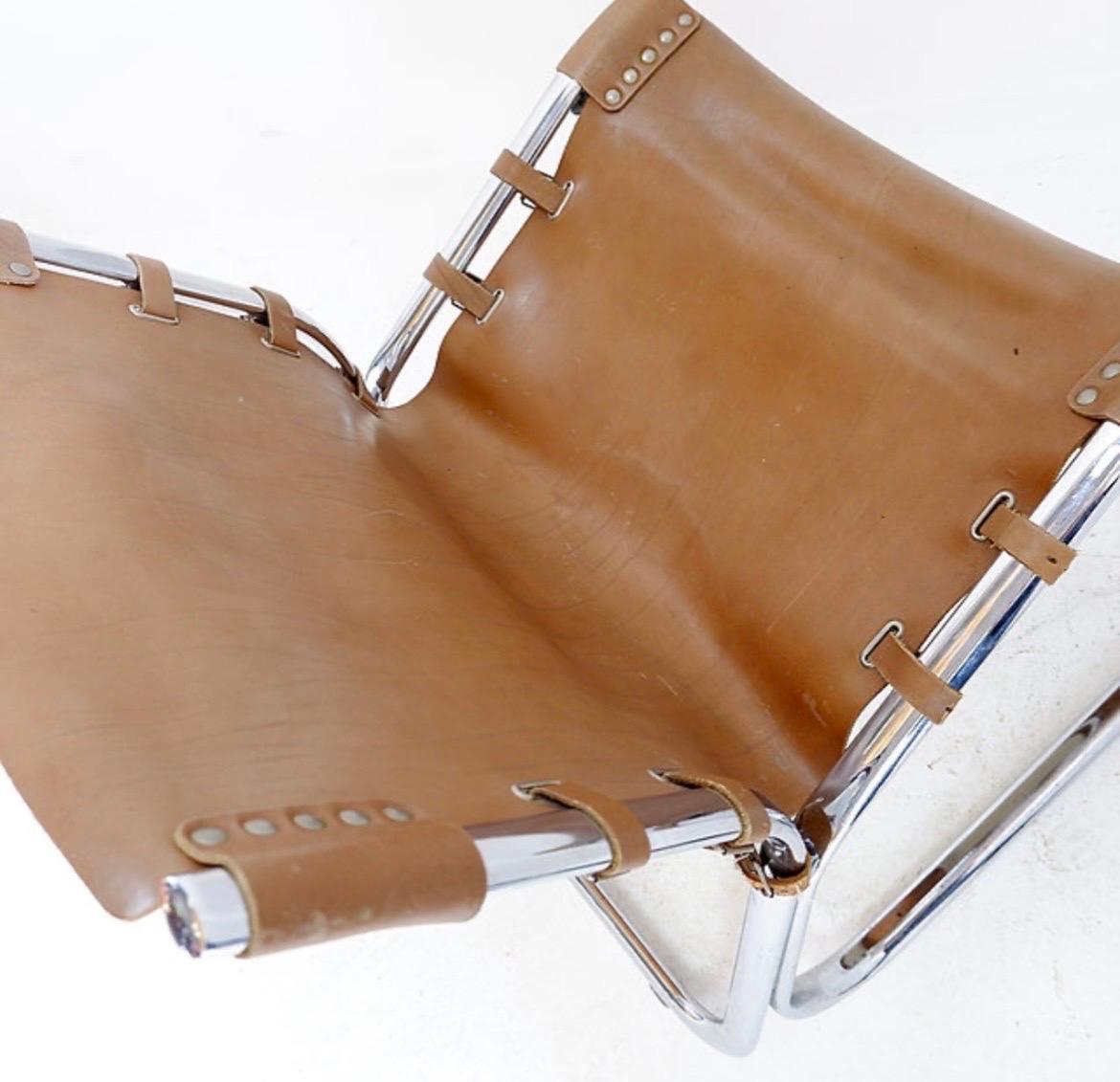 Vintage Leather and chrome Tubular Lounge Sling Chair, 1960s For Sale 3