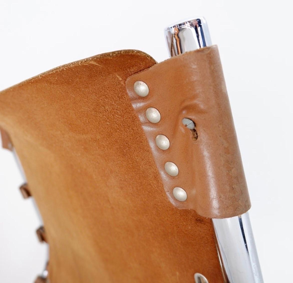 Vintage Leather and chrome Tubular Lounge Sling Chair, 1960s For Sale 5