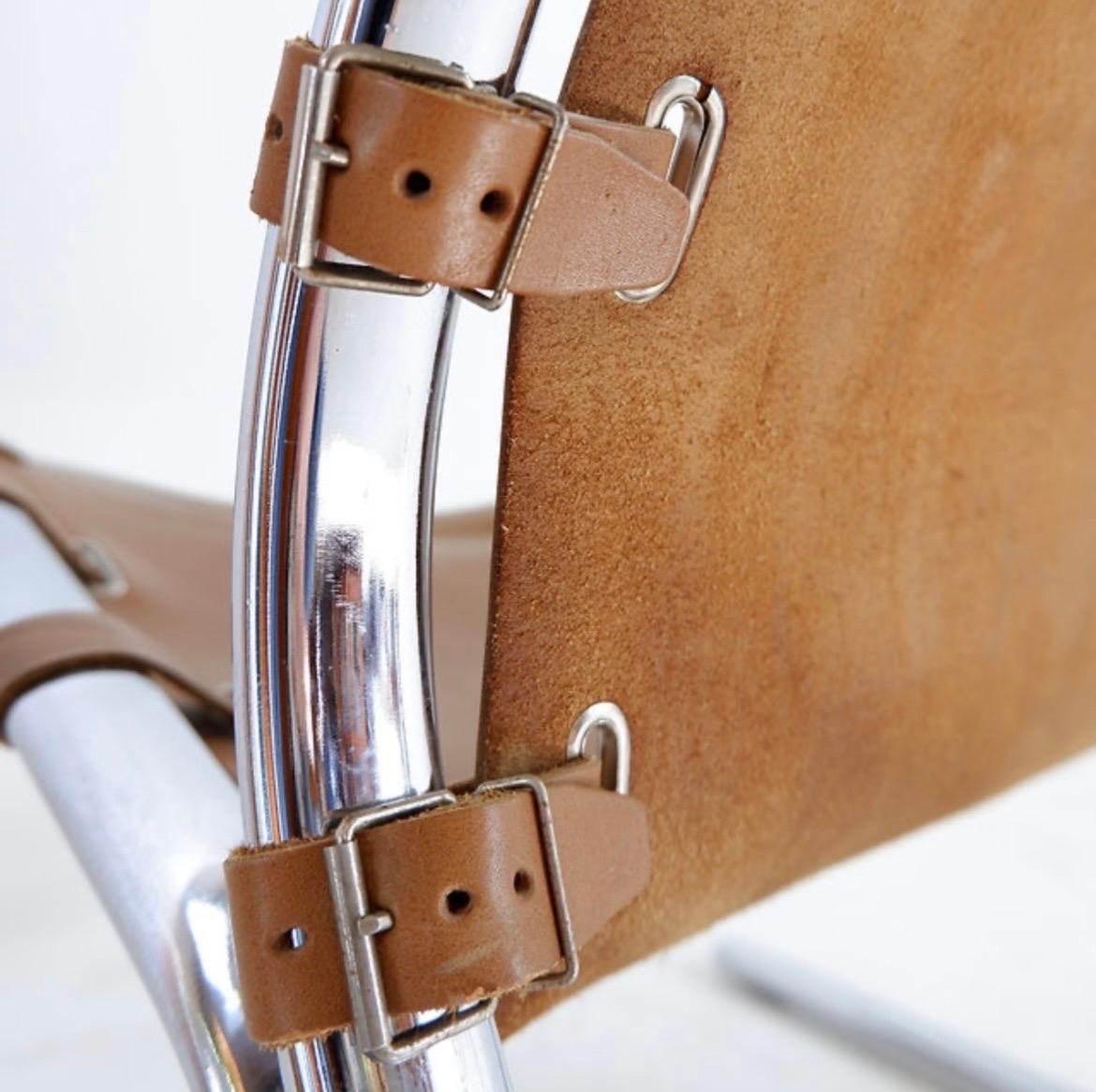 Metal Vintage Leather and chrome Tubular Lounge Sling Chair, 1960s For Sale