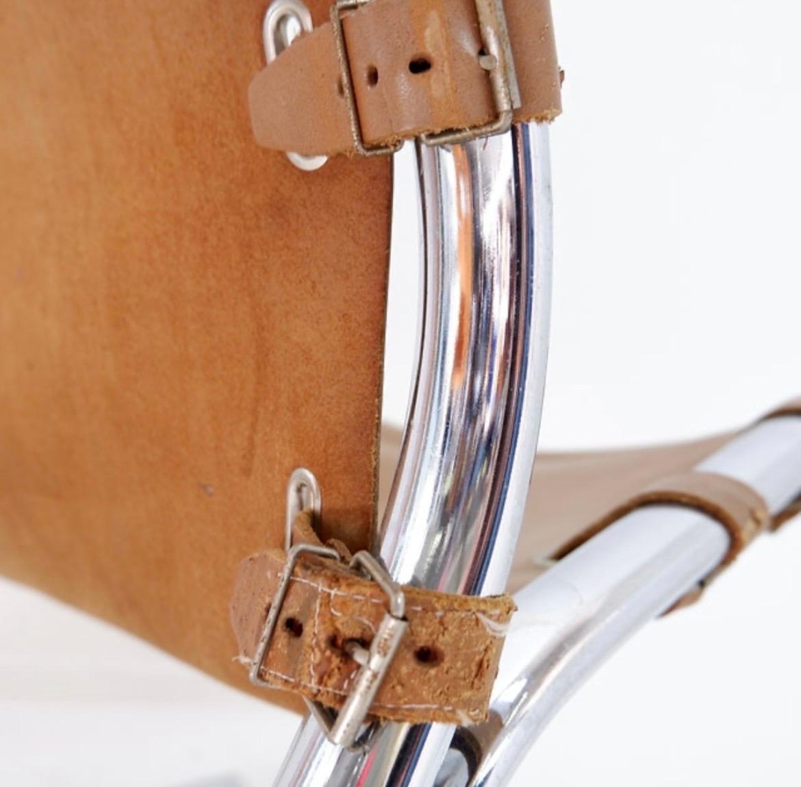Vintage Leather and chrome Tubular Lounge Sling Chair, 1960s For Sale 2