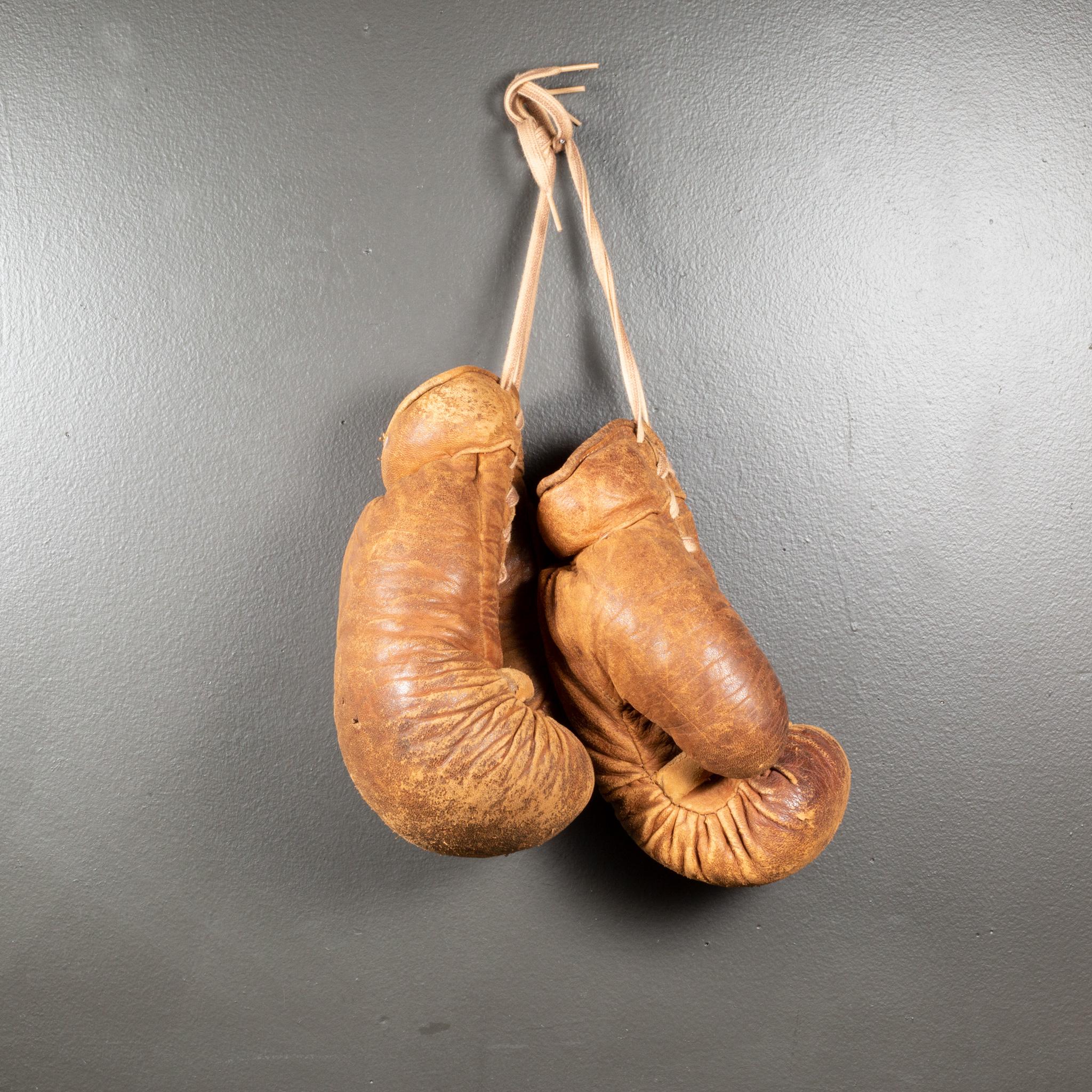 Industrial Vintage Leather and Horse Hair Boxing Gloves c.1950-1960 (FREE SHIPPING) For Sale