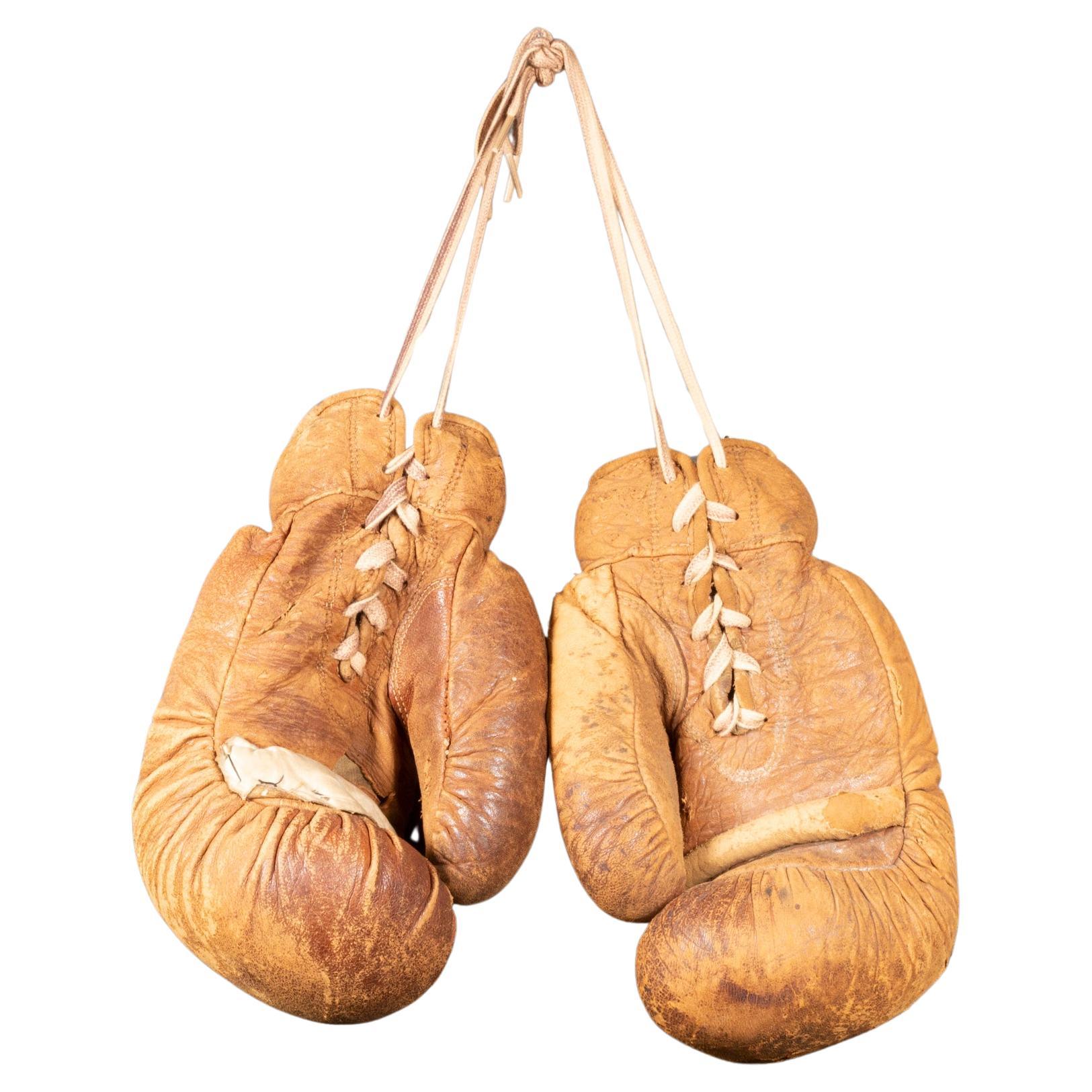 Vintage Leather and Horse Hair Boxing Gloves c.1950-1960 (FREE SHIPPING)
