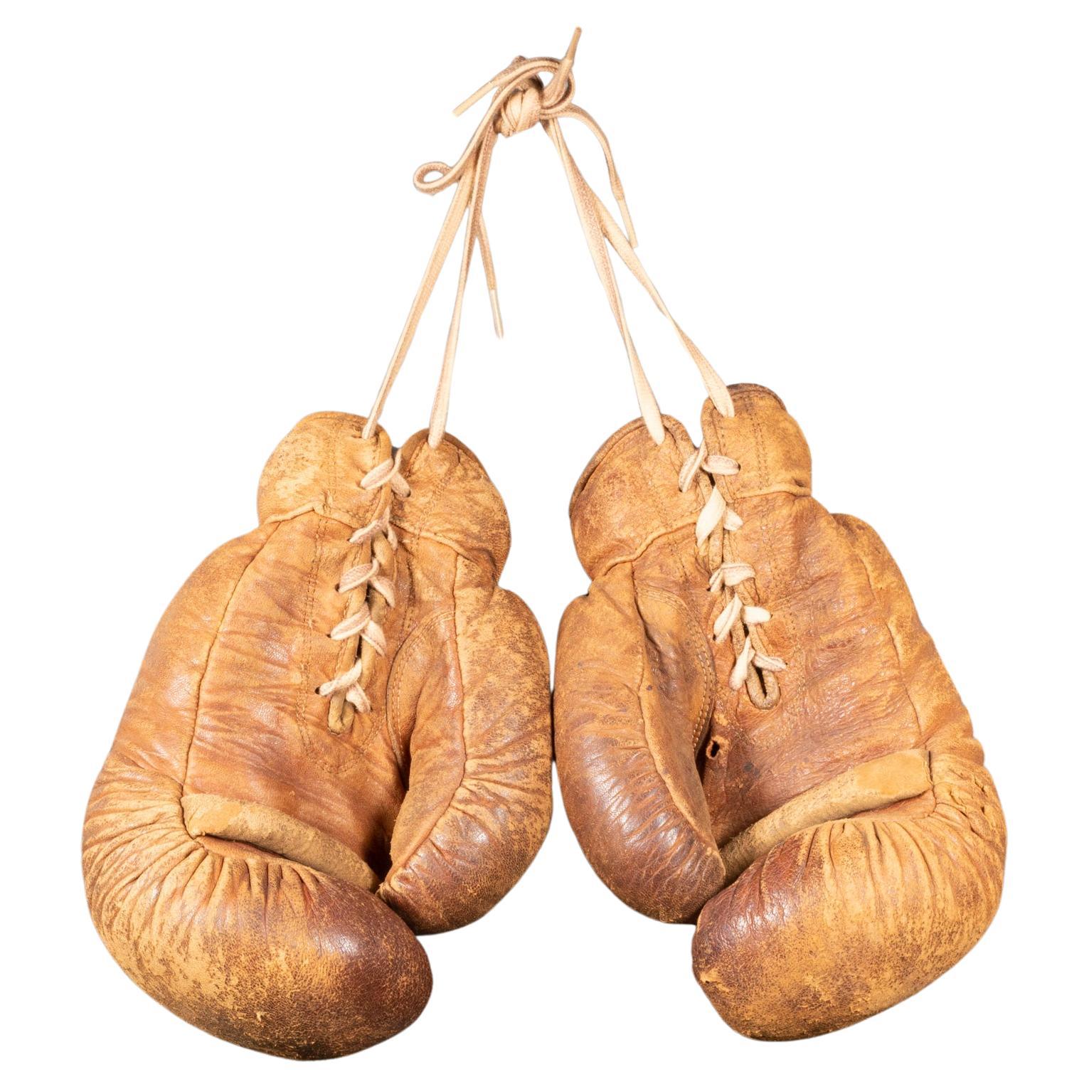 Vintage Leather and Horse Hair Boxing Gloves c.1950-1960 (FREE SHIPPING) For Sale