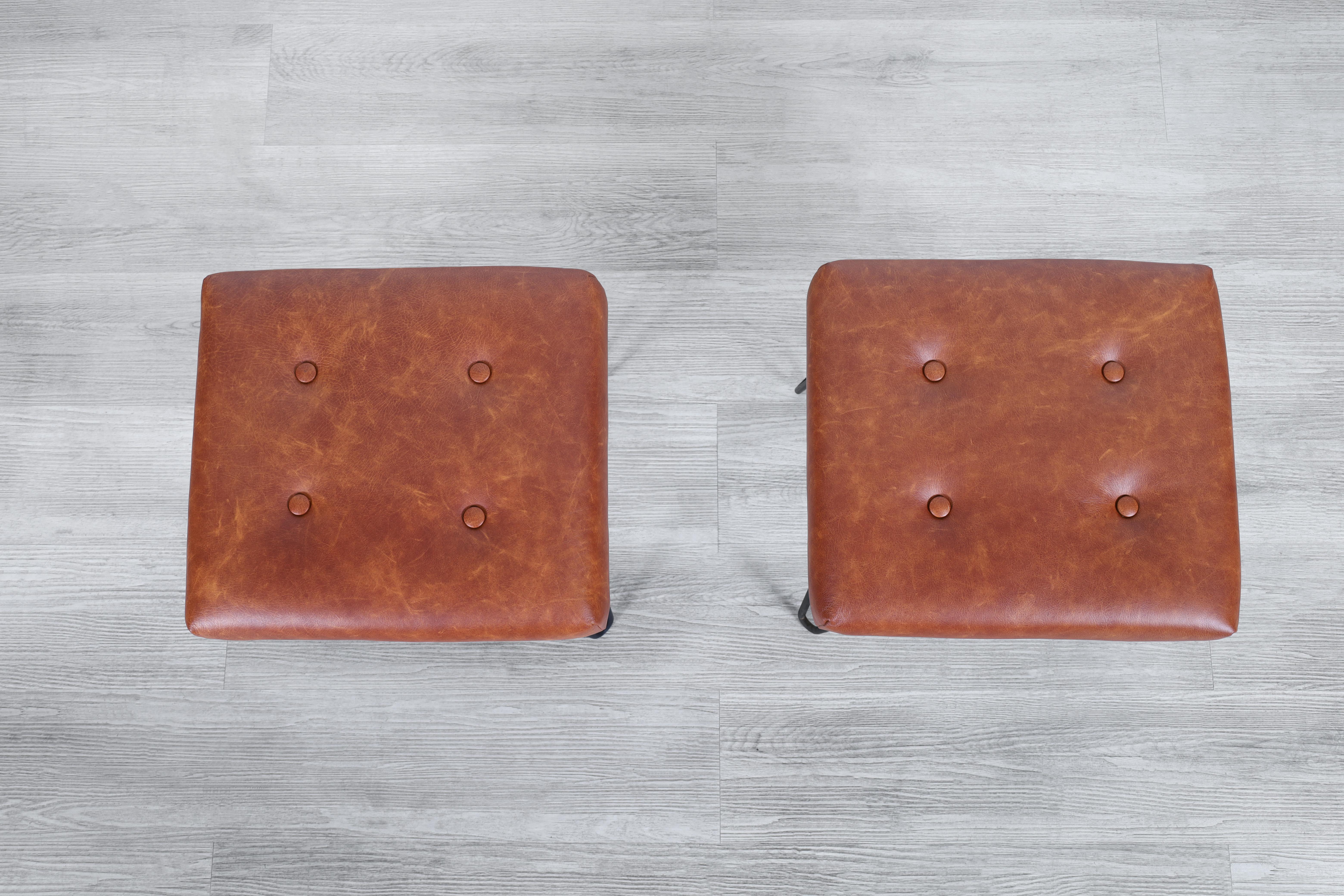 Mid-20th Century Vintage Leather and Iron Stools For Sale