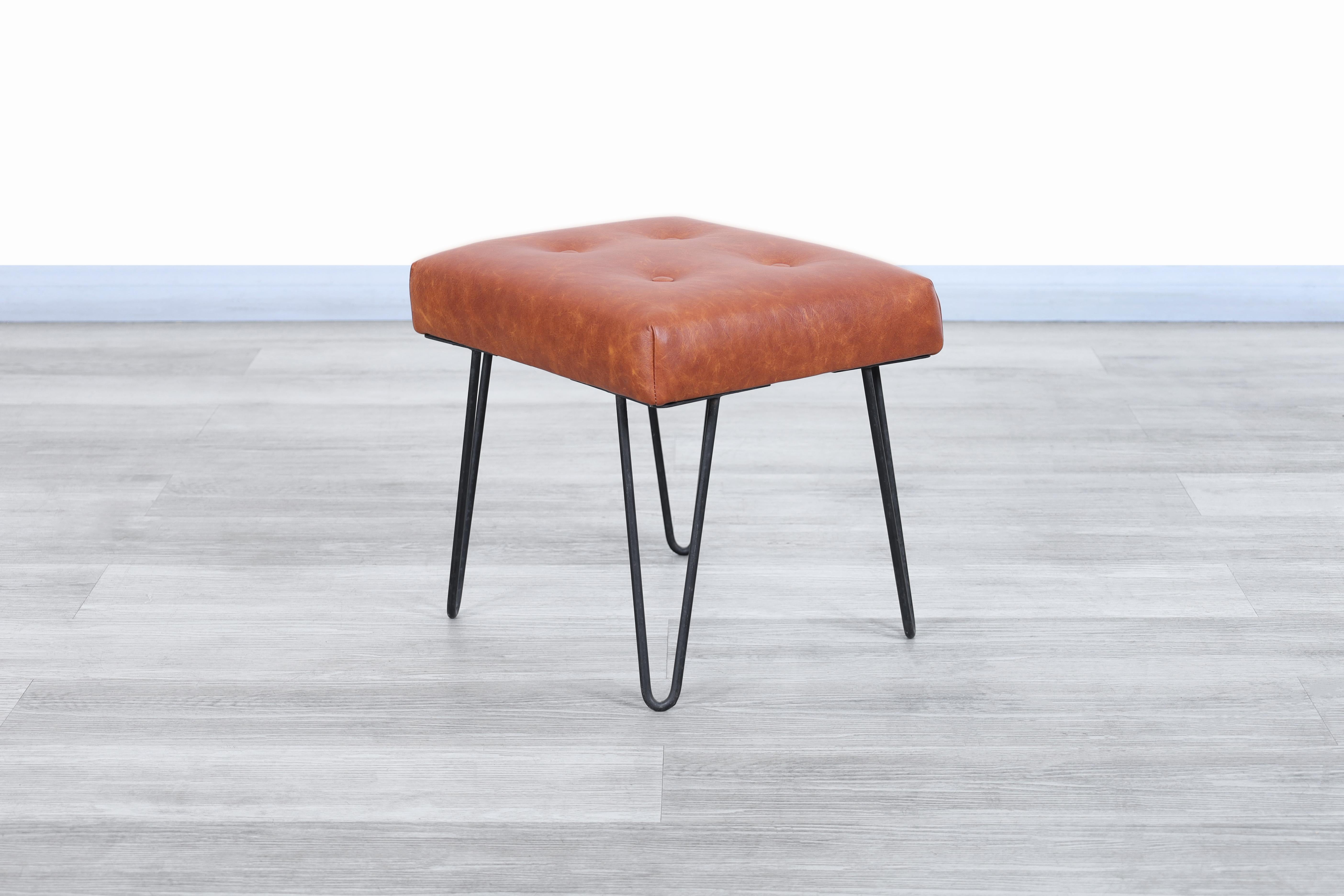 Vintage Leather and Iron Stools For Sale 1