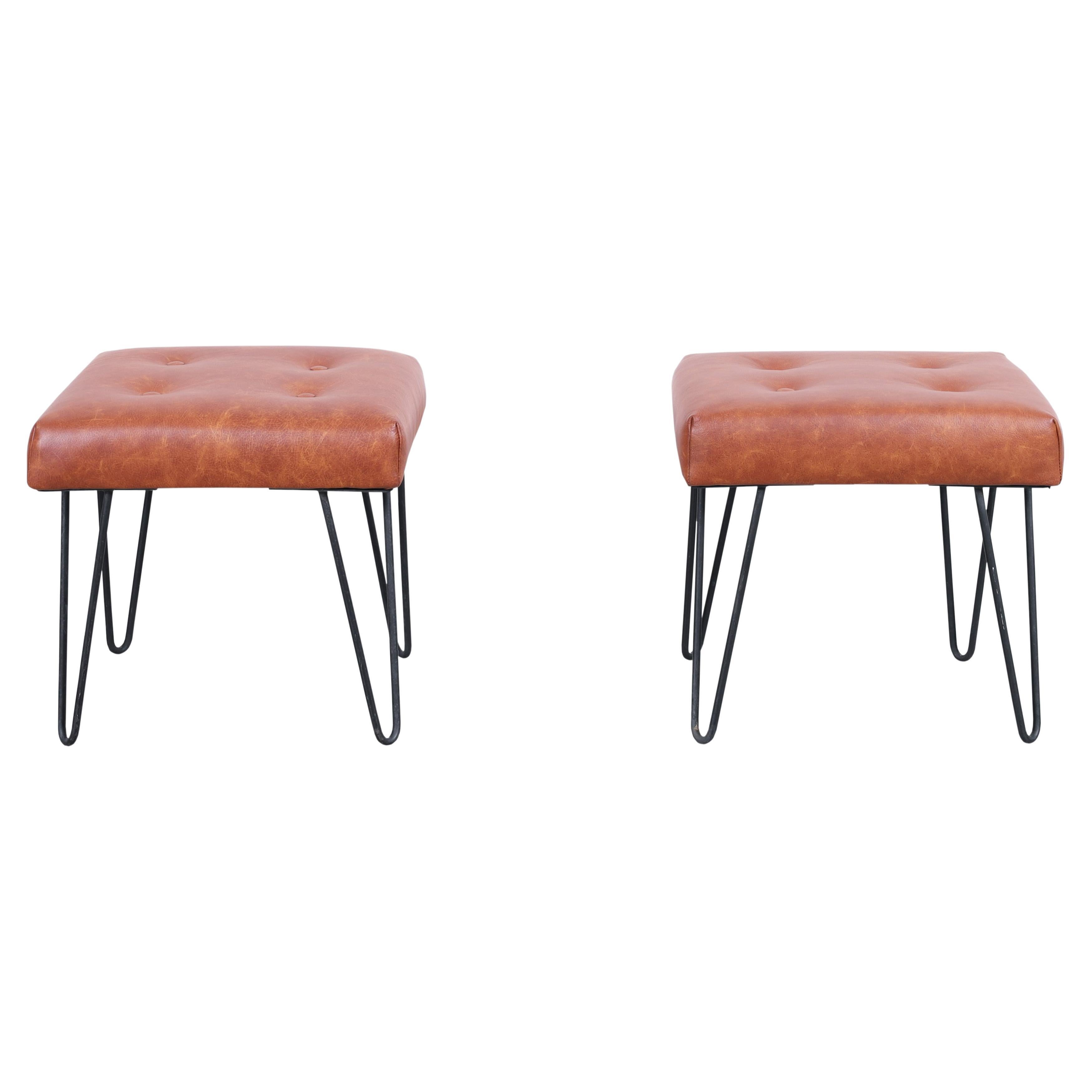 Pair of Vintage Iron and Leather Bar Stools by Ilana Goor For Sale at ...