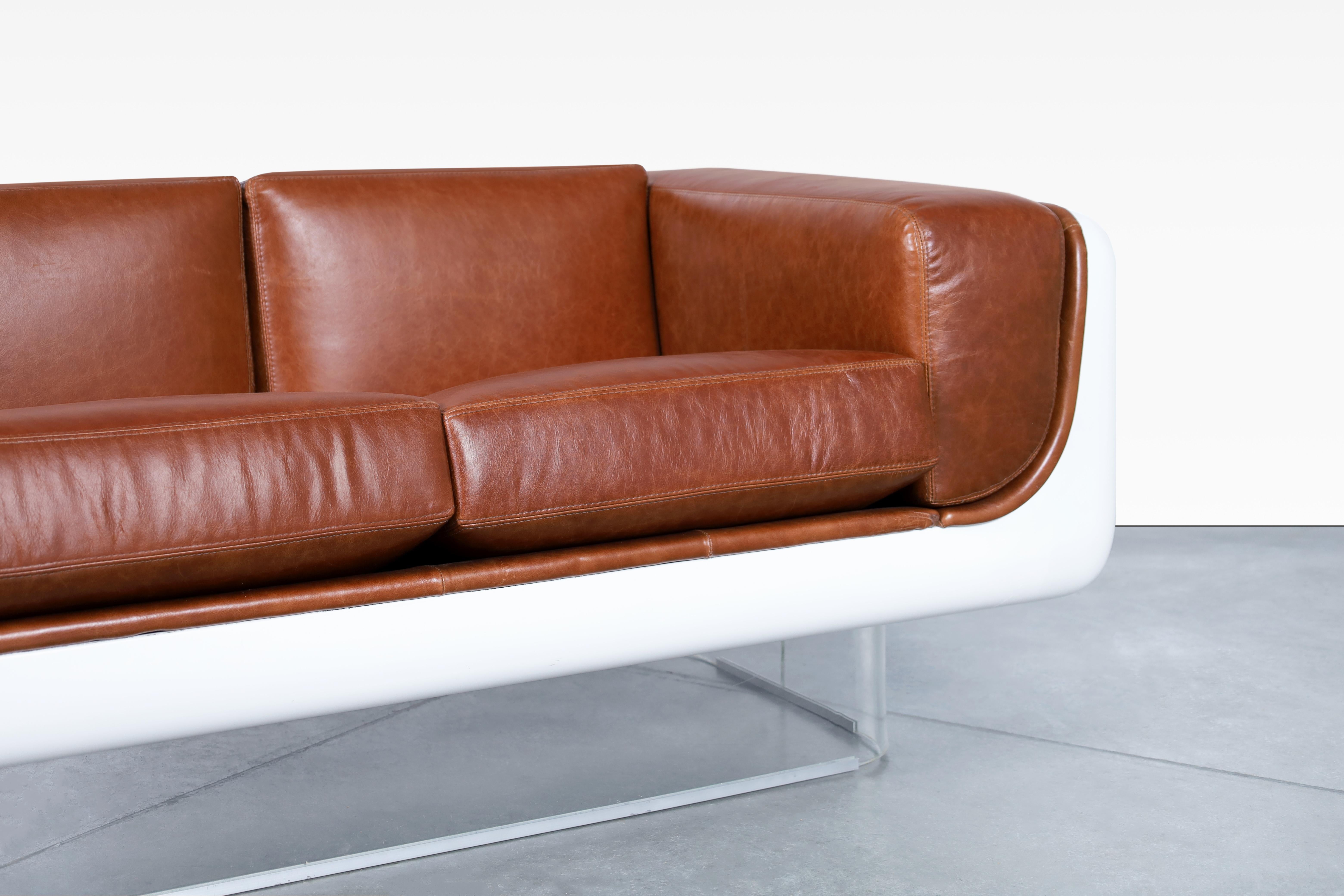 Mid-Century Modern Vintage Leather and Lucite Floating Sofa by William C. Andrus for Steelcase For Sale
