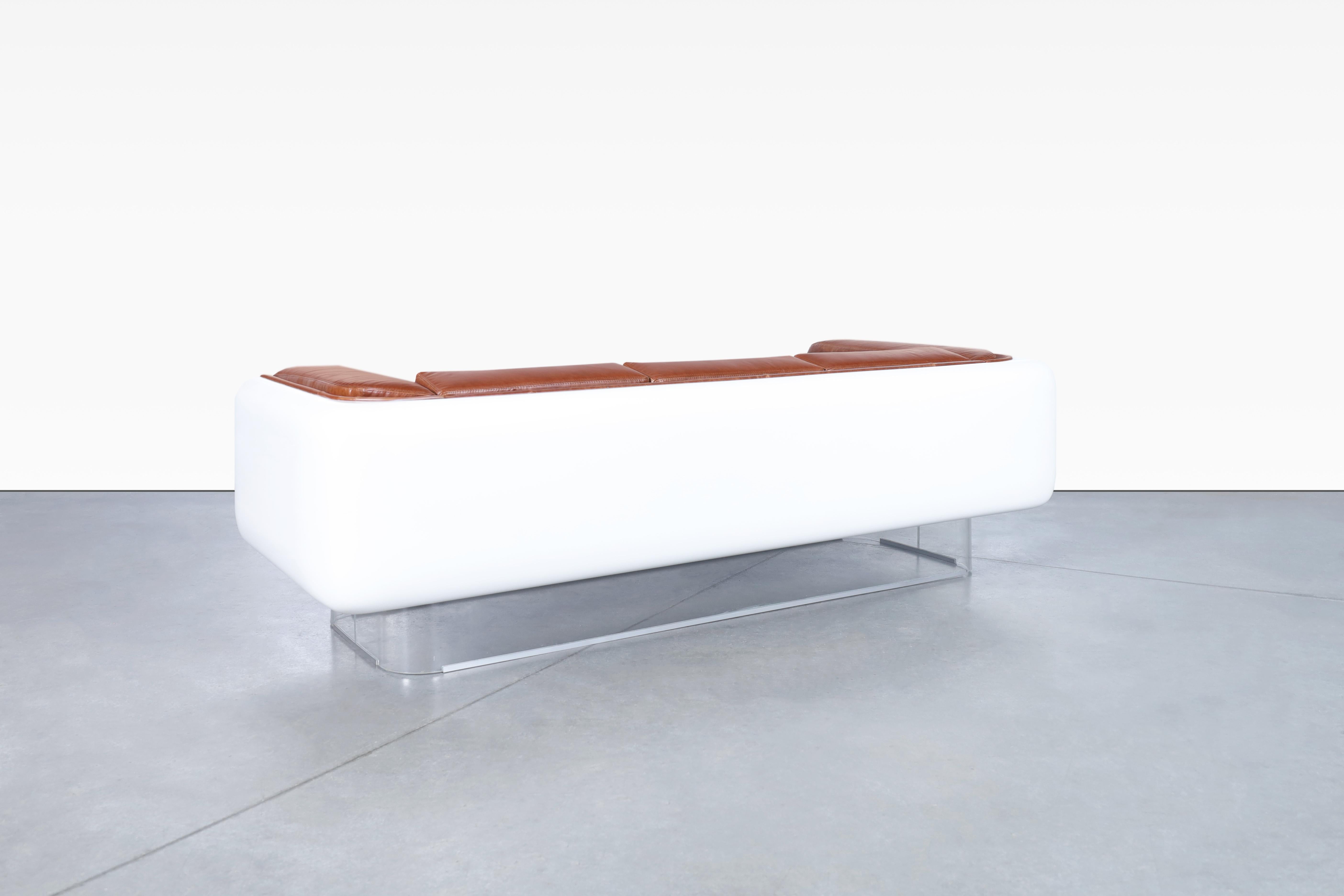Late 20th Century Vintage Leather and Lucite Floating Sofa by William C. Andrus for Steelcase For Sale