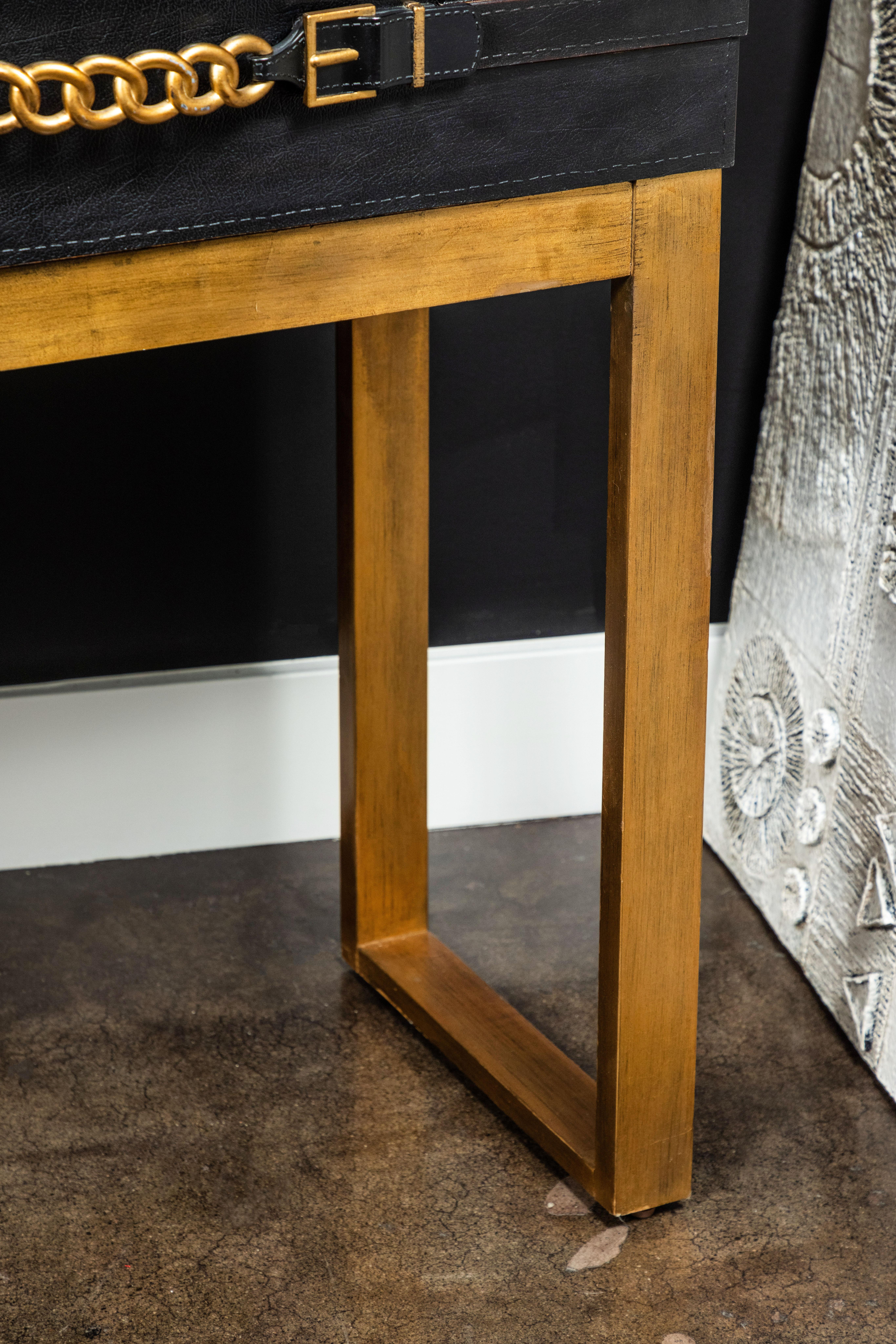 Late 20th Century Vintage Leather and Metal Console Table