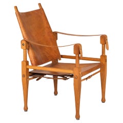 Vintage Leather and Oak "Safari" Chair by Wilhelm Kienzle