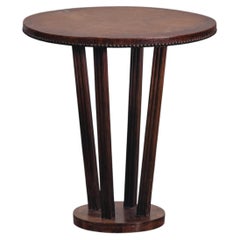 Vintage Leather And Oak Side Table From France, Circa 1960