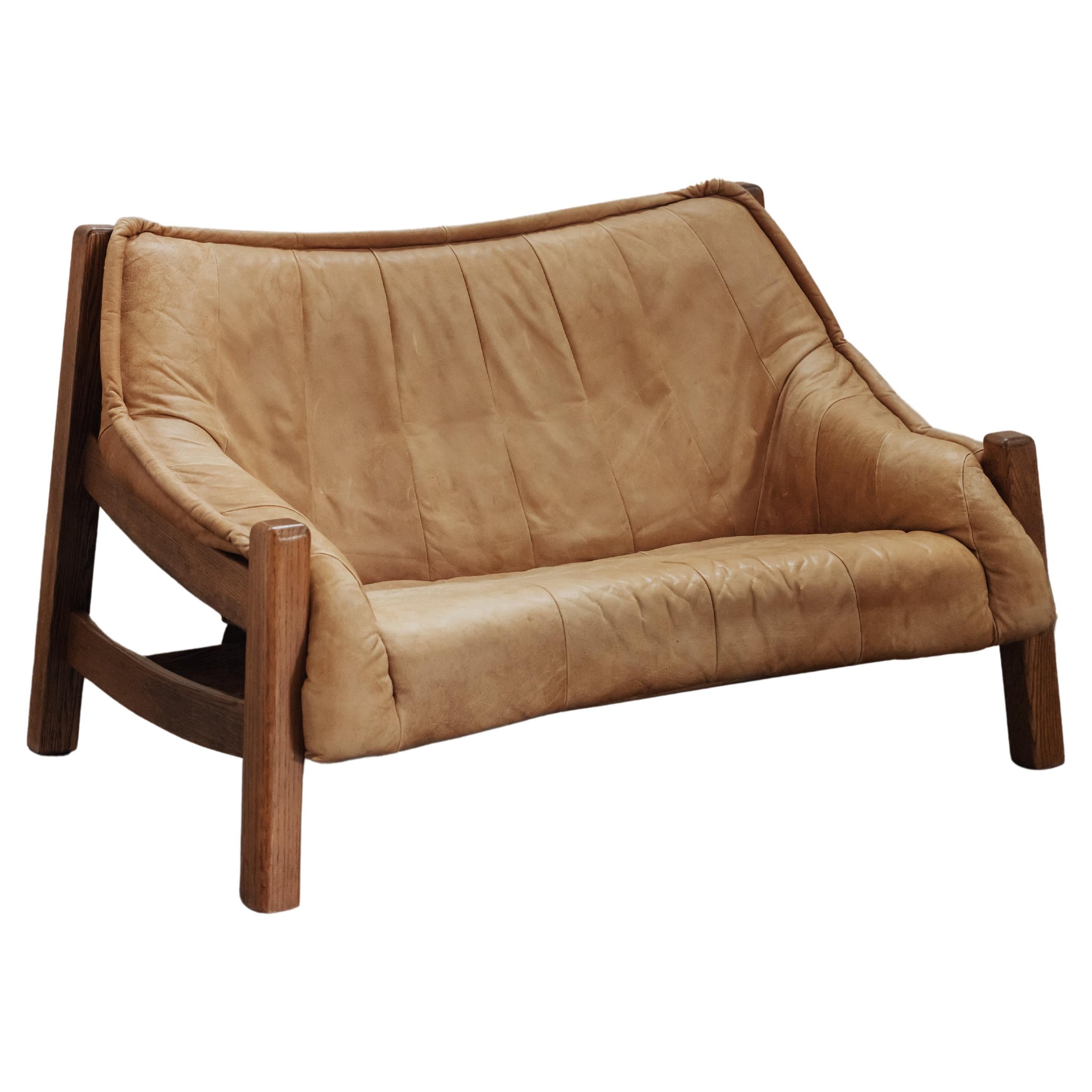 Vintage Leder und Eiche Sofa aus Holland, CIRCA 1970