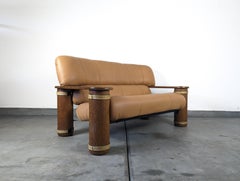 Vintage Leather and Palmwood Loveseat Sofa by Pacific Green, c1990s