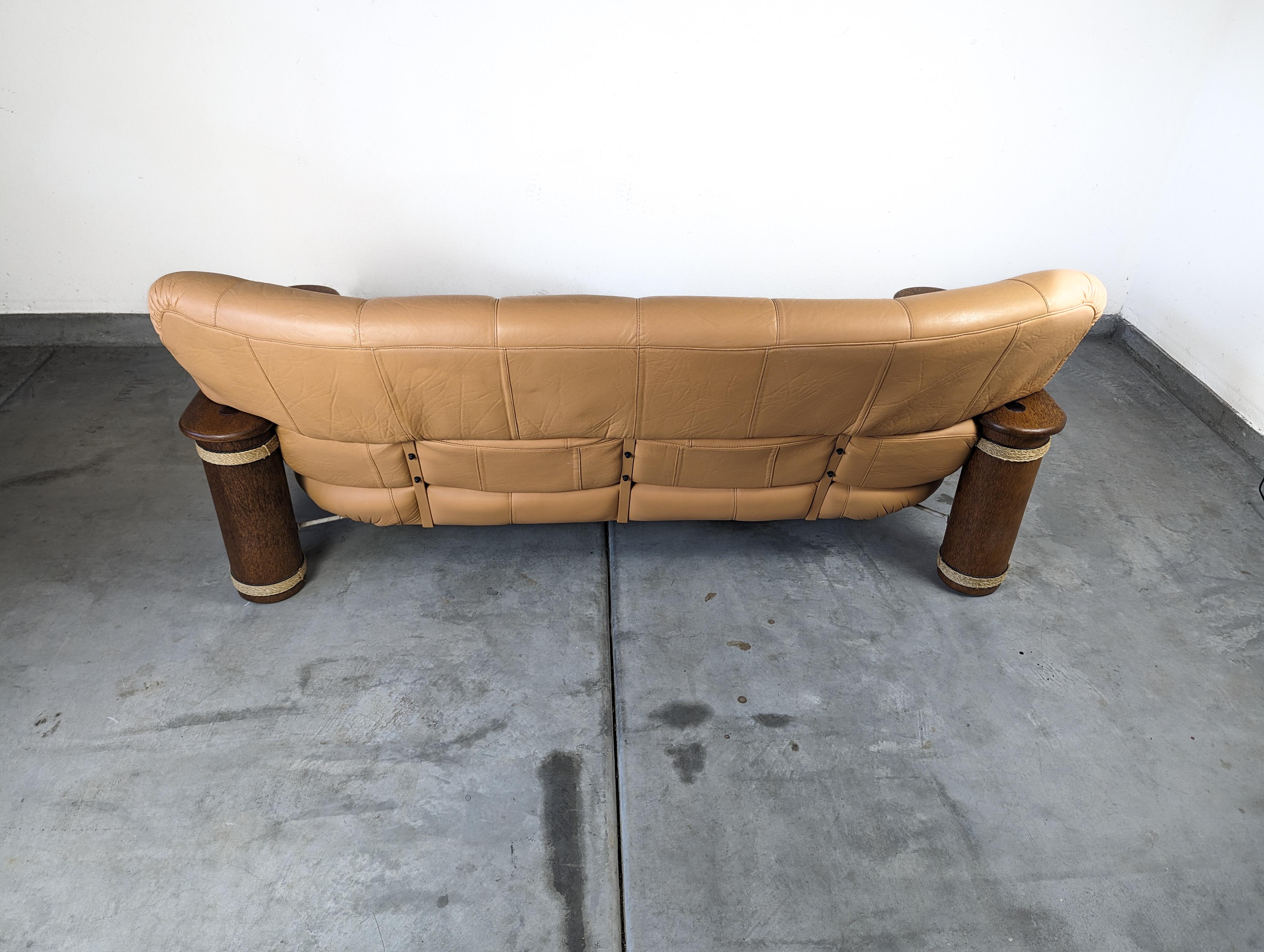 Dreisitziges Vintage-Sofa aus Leder und Palmholz von Pacific Green, um 1990 im Angebot 8
