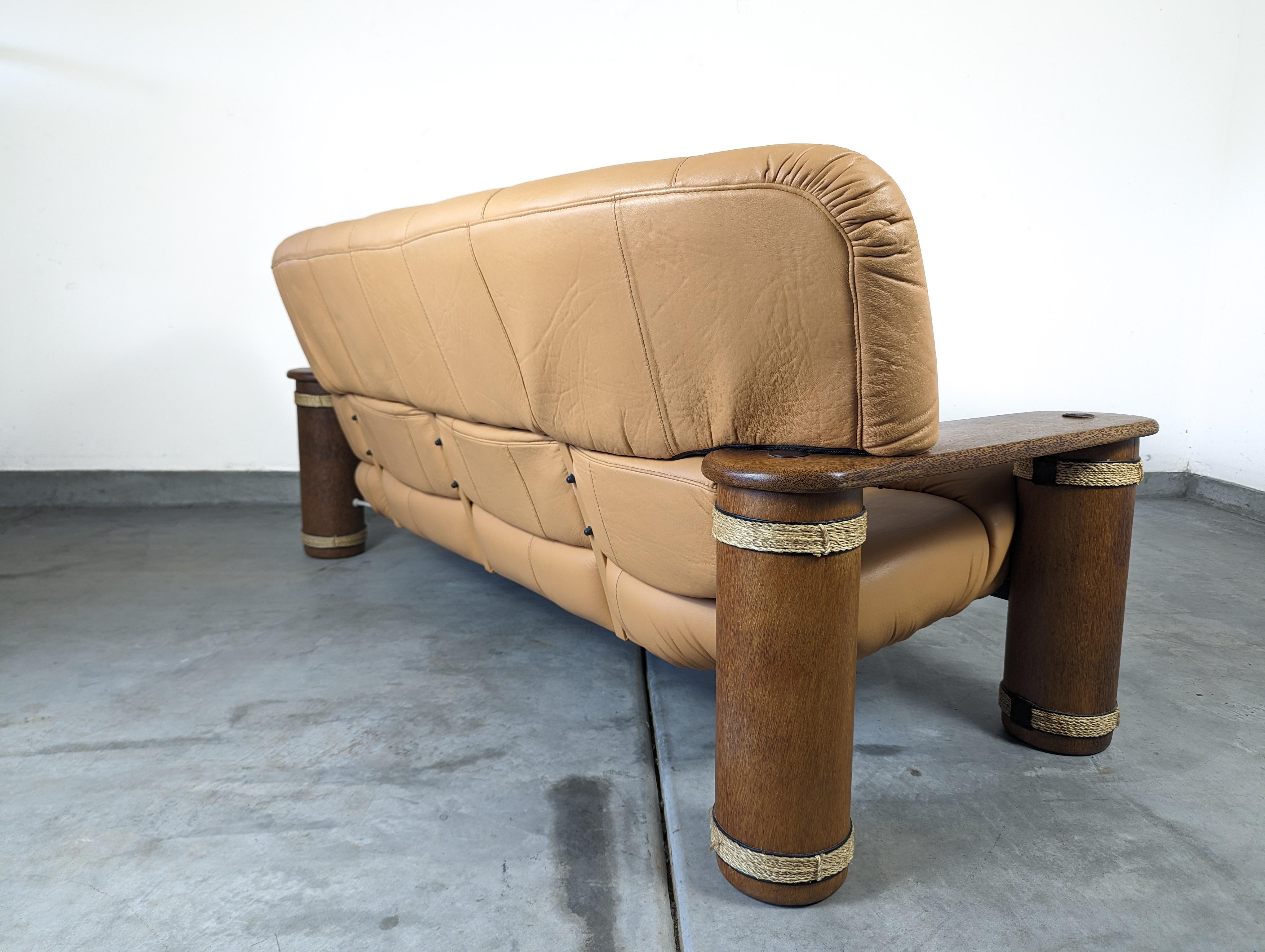 Dreisitziges Vintage-Sofa aus Leder und Palmholz von Pacific Green, um 1990 im Angebot 2