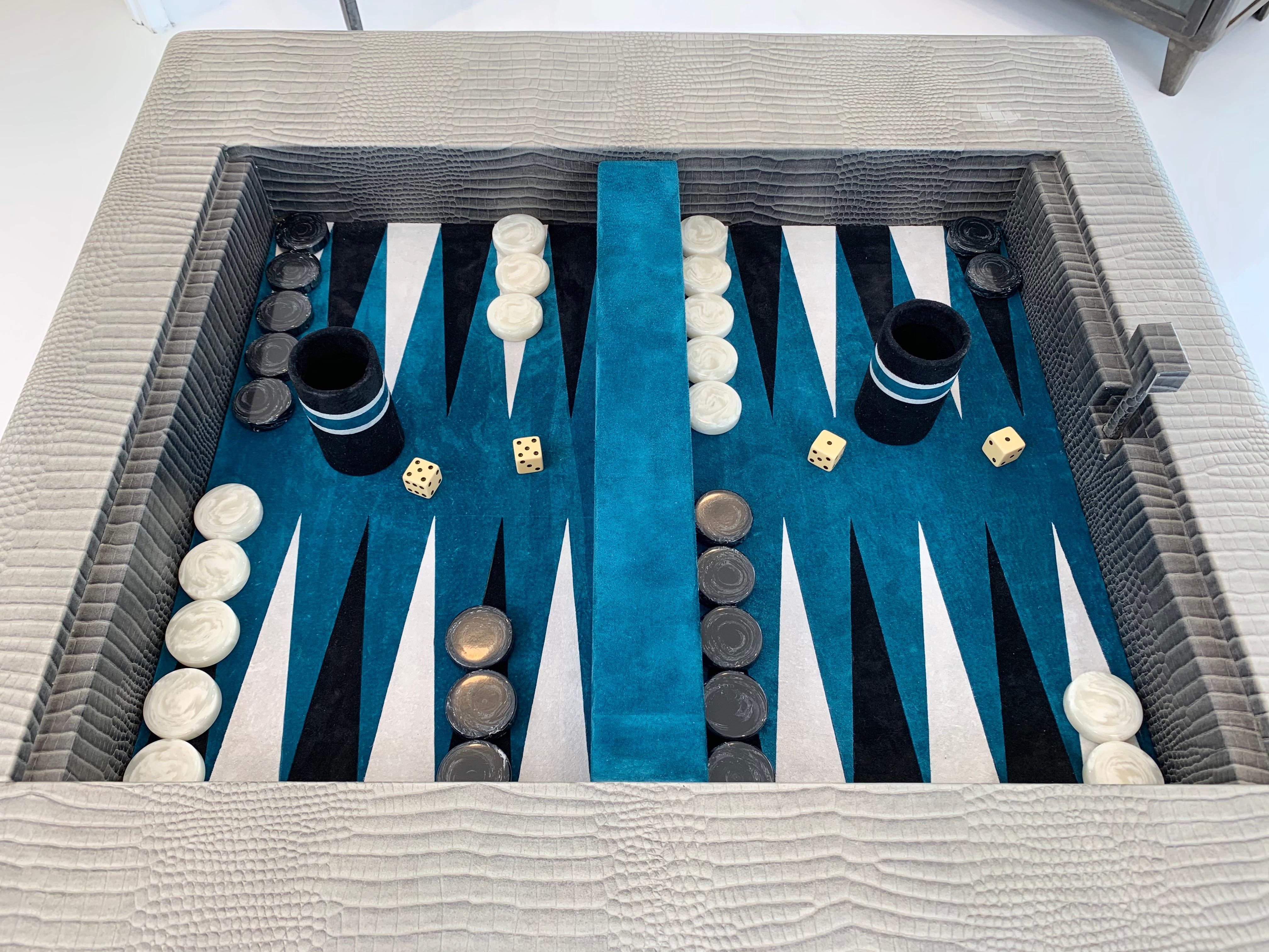 Vintage Leather and Suede Backgammon Table in the Style of Karl Springer 6