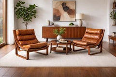 Vintage Leather and Teak T4 Lounge Chairs by Fred Lowen for Tessa