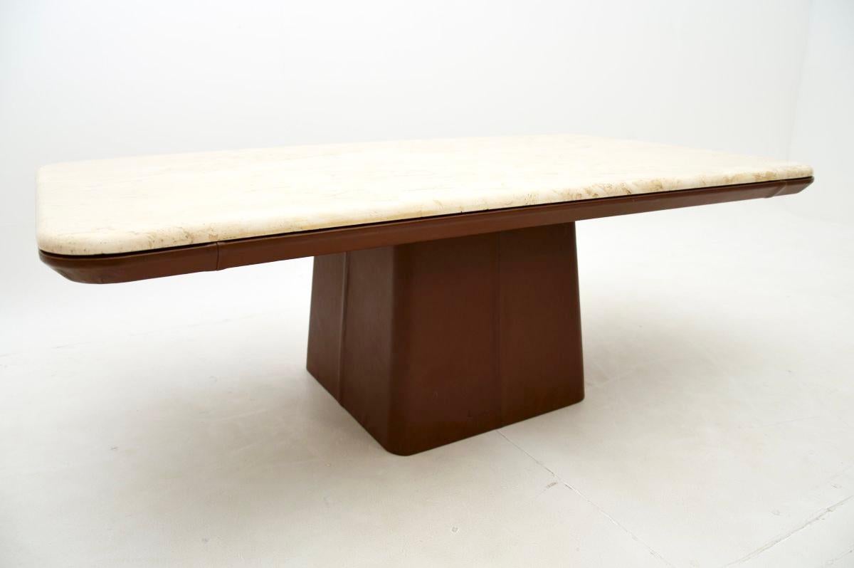 Vintage Couchtisch aus Leder und Travertin von De Sede (Mitte des 20. Jahrhunderts)