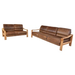 Vintage Leather and Wood Rolf Benz Sofa Set, 1970s