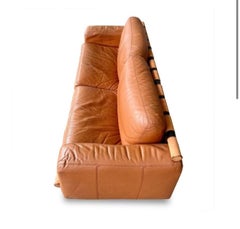 Vintage leather and wood sofa by Carino, circa 1970
