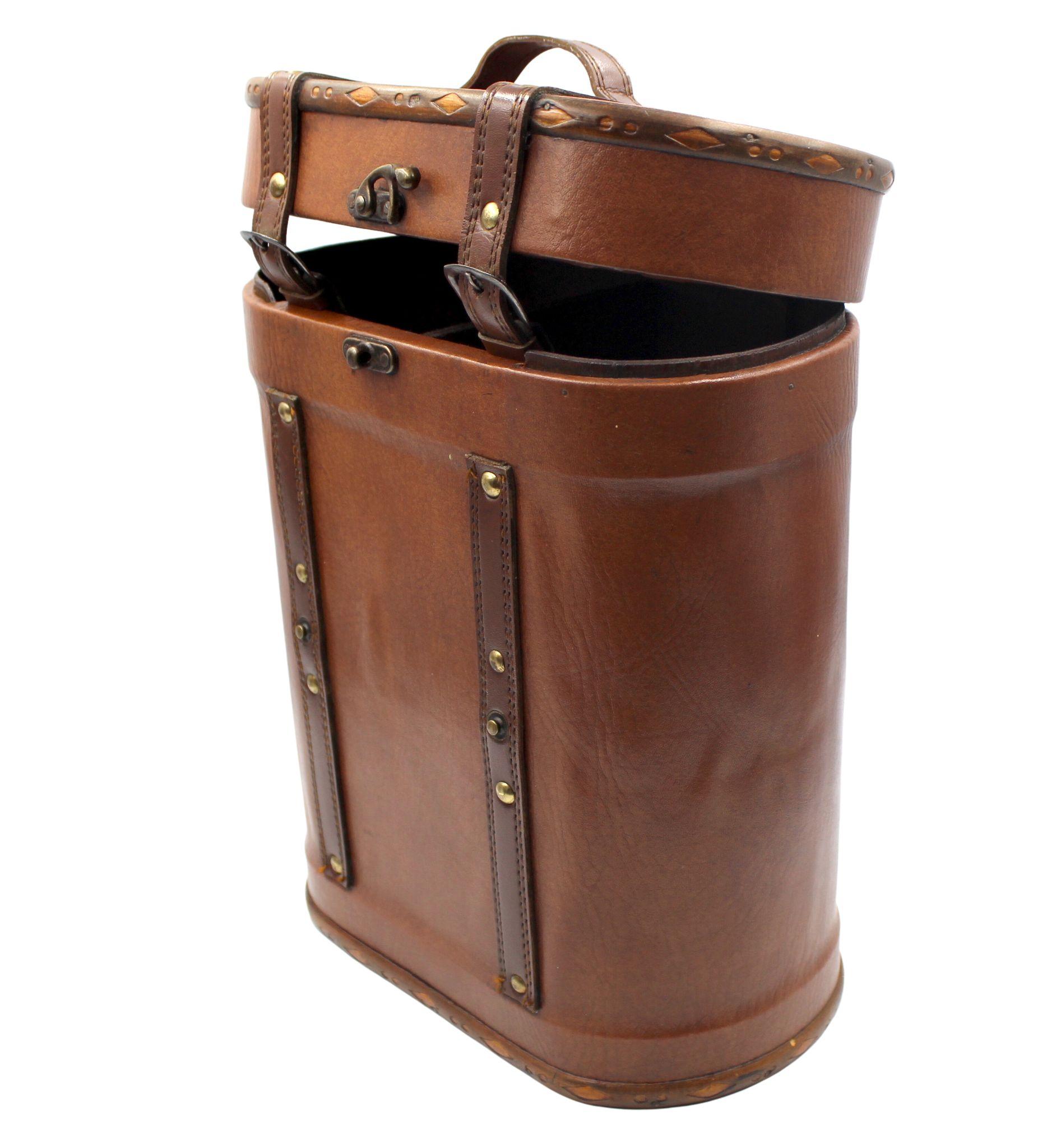 Vintage Leather and Wood Wine Carrier 4