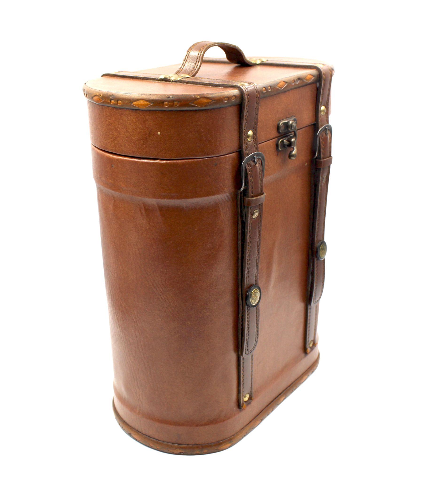 20th Century Vintage Leather and Wood Wine Carrier