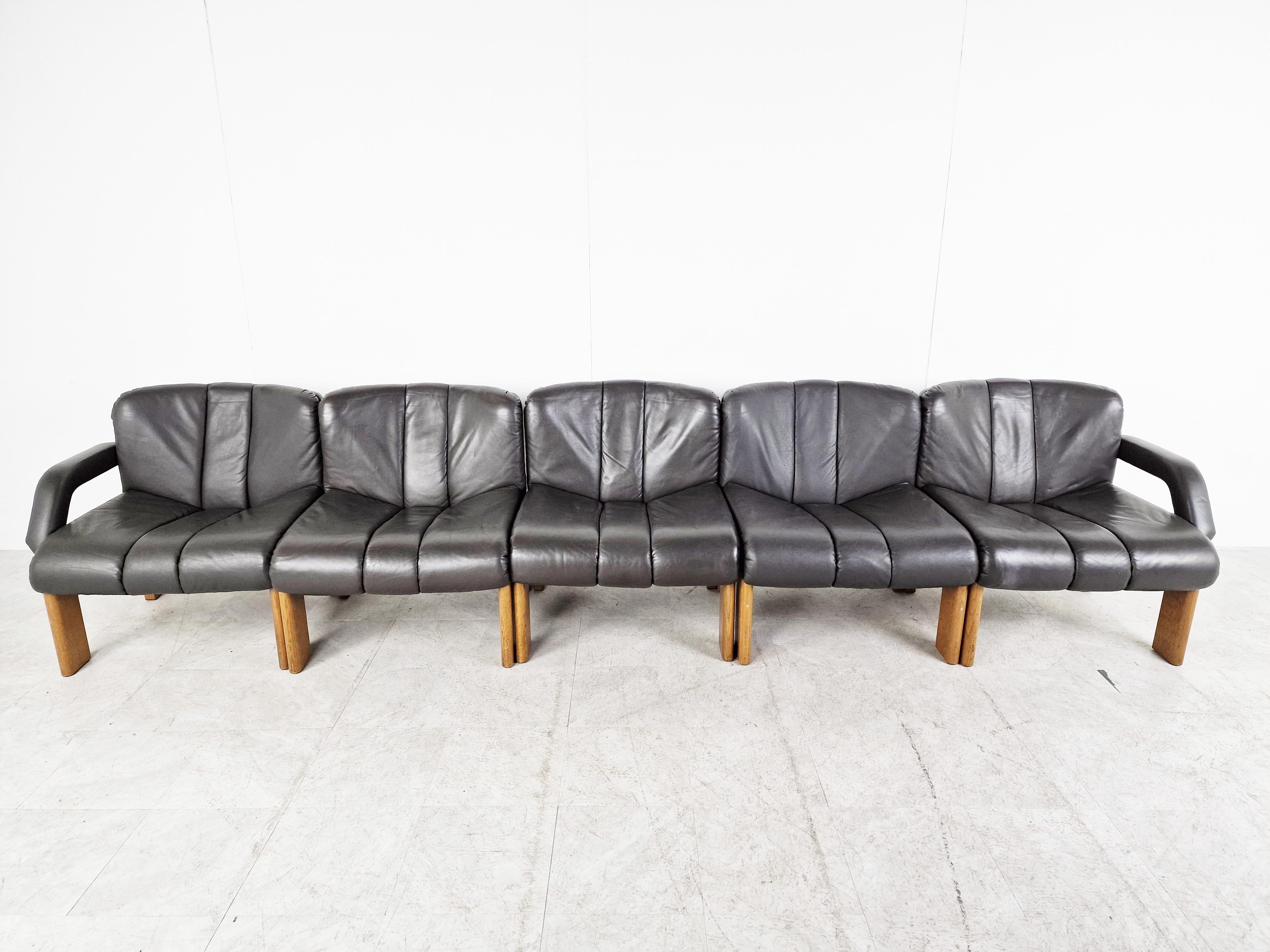 Mid-Century Modern Vintage Leather and Wooden Eurochairs Set by Girsberger, 1970s
