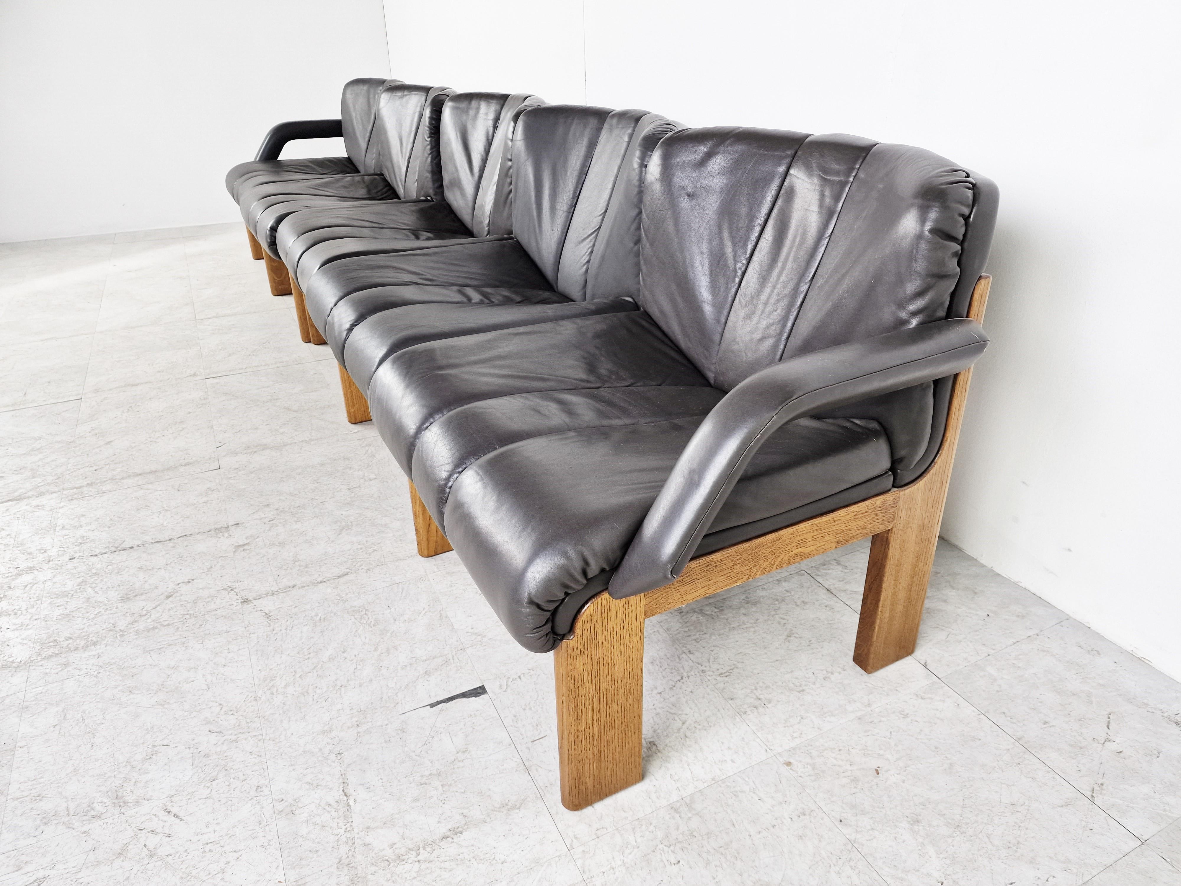 Late 20th Century Vintage Leather and Wooden Eurochairs Set by Girsberger, 1970s