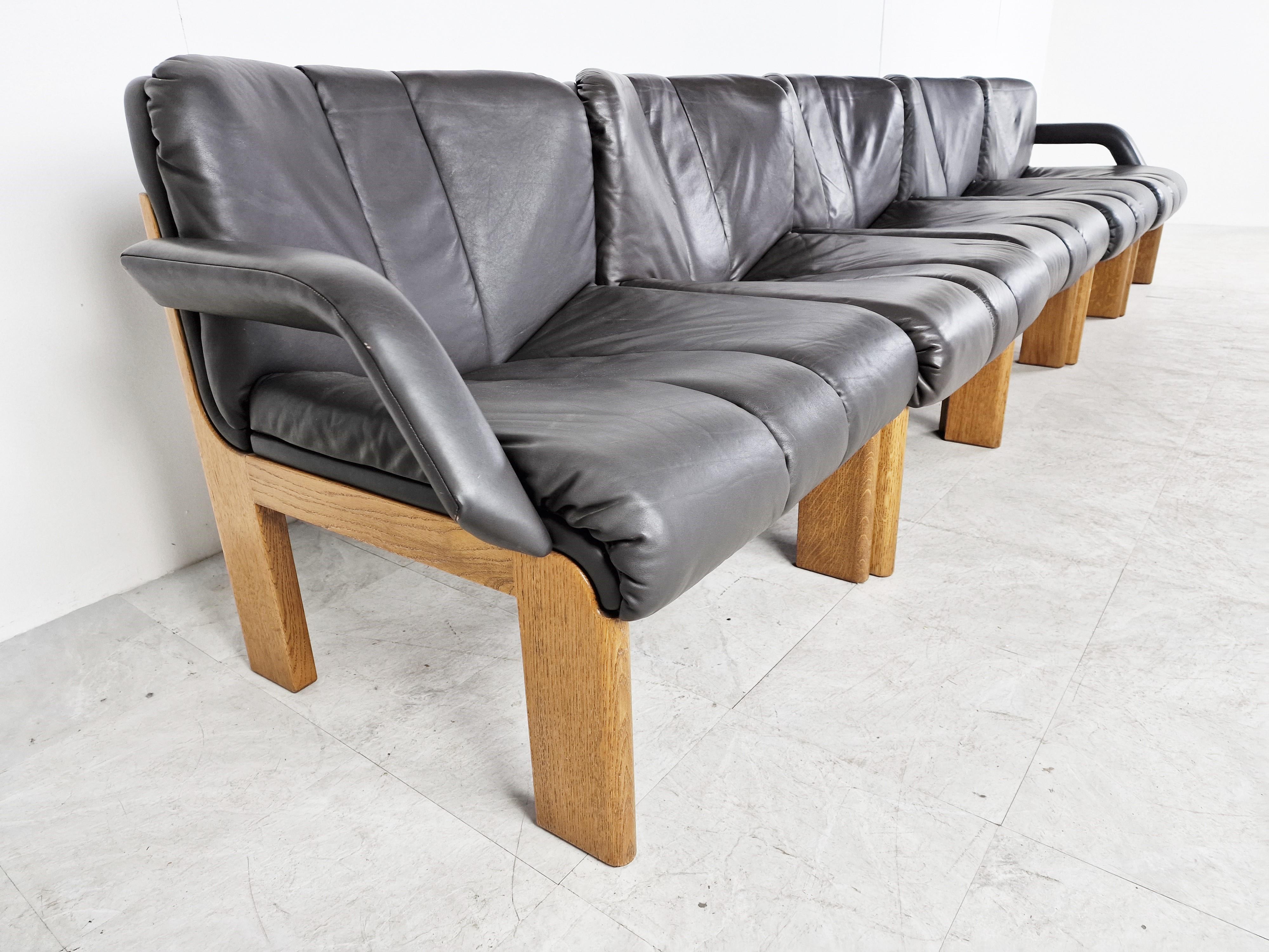 Vintage Leather and Wooden Eurochairs Set by Girsberger, 1970s 3