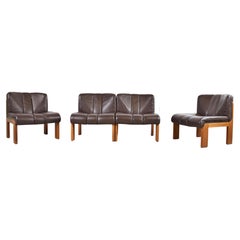 Vintage Leather and Wooden Eurochairs Set by Girsberger, 1970s