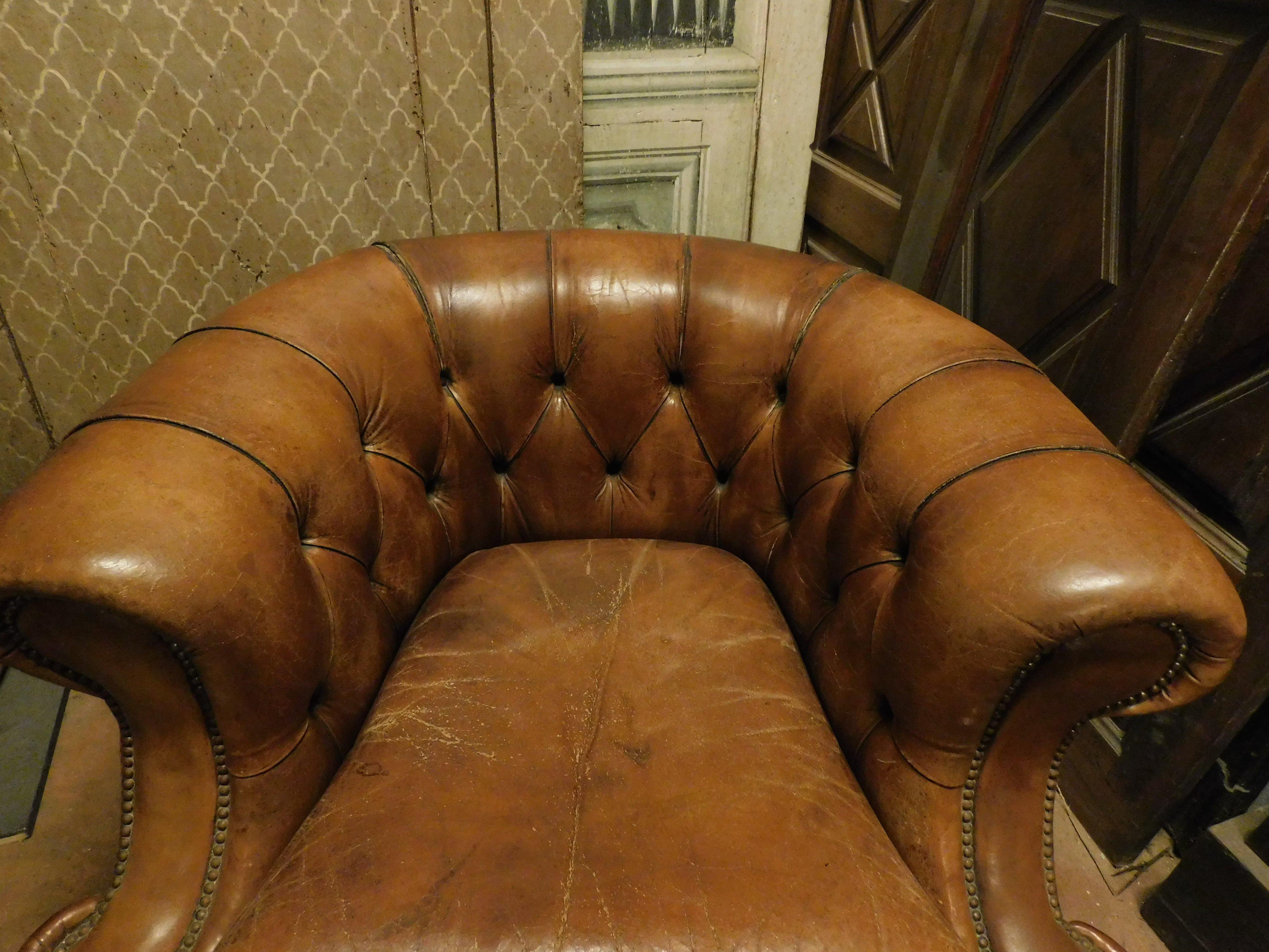 Leather vintage leather armchair, chesterfield type, 1900s Italy For Sale