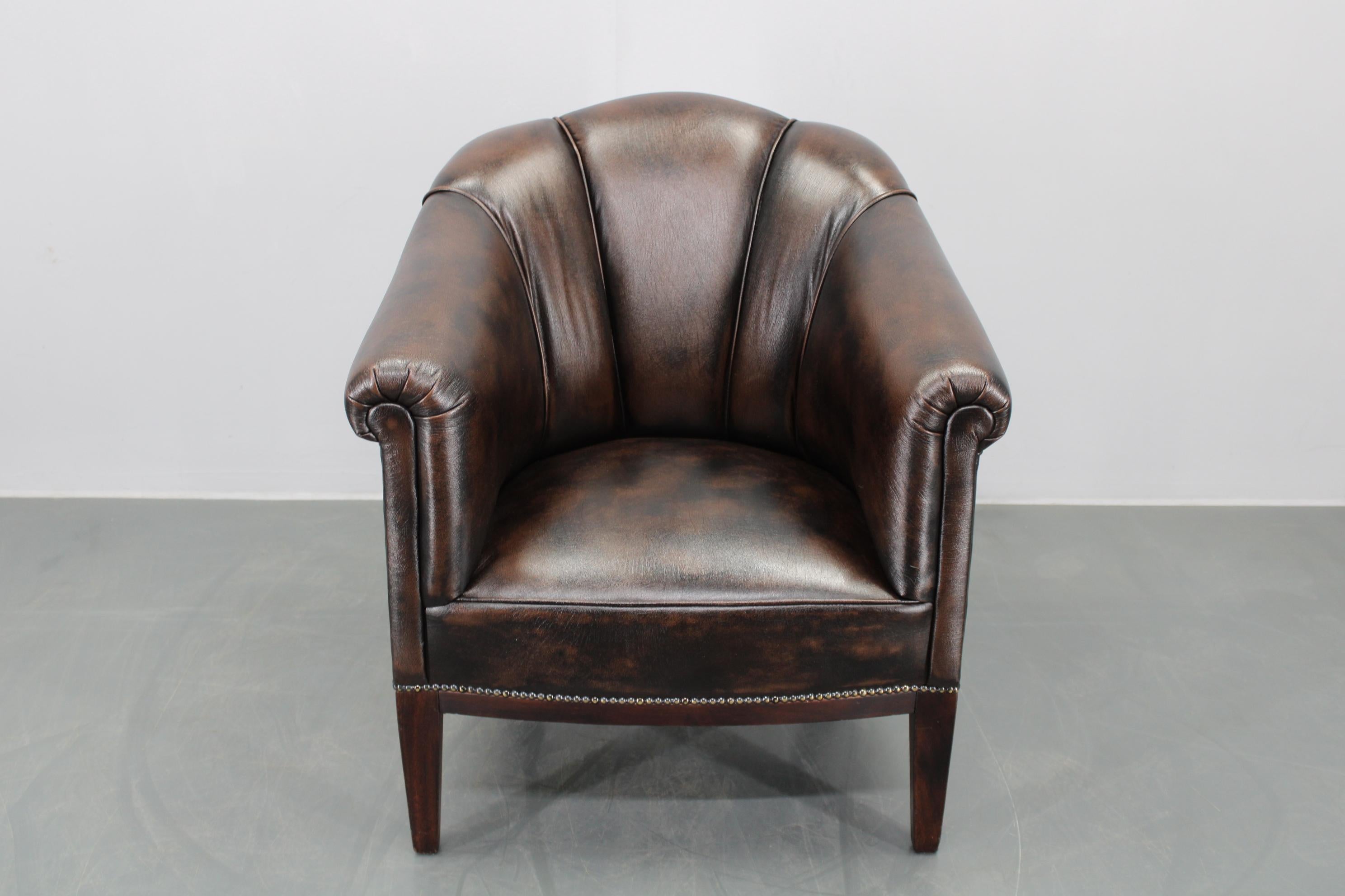 Mid-Century Modern Vintage Leather Armchair, Czechoslovakia For Sale