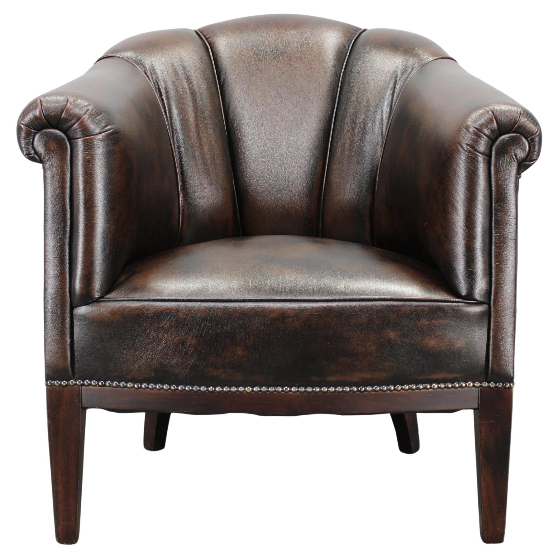 Vintage Leather Armchair, Czechoslovakia For Sale
